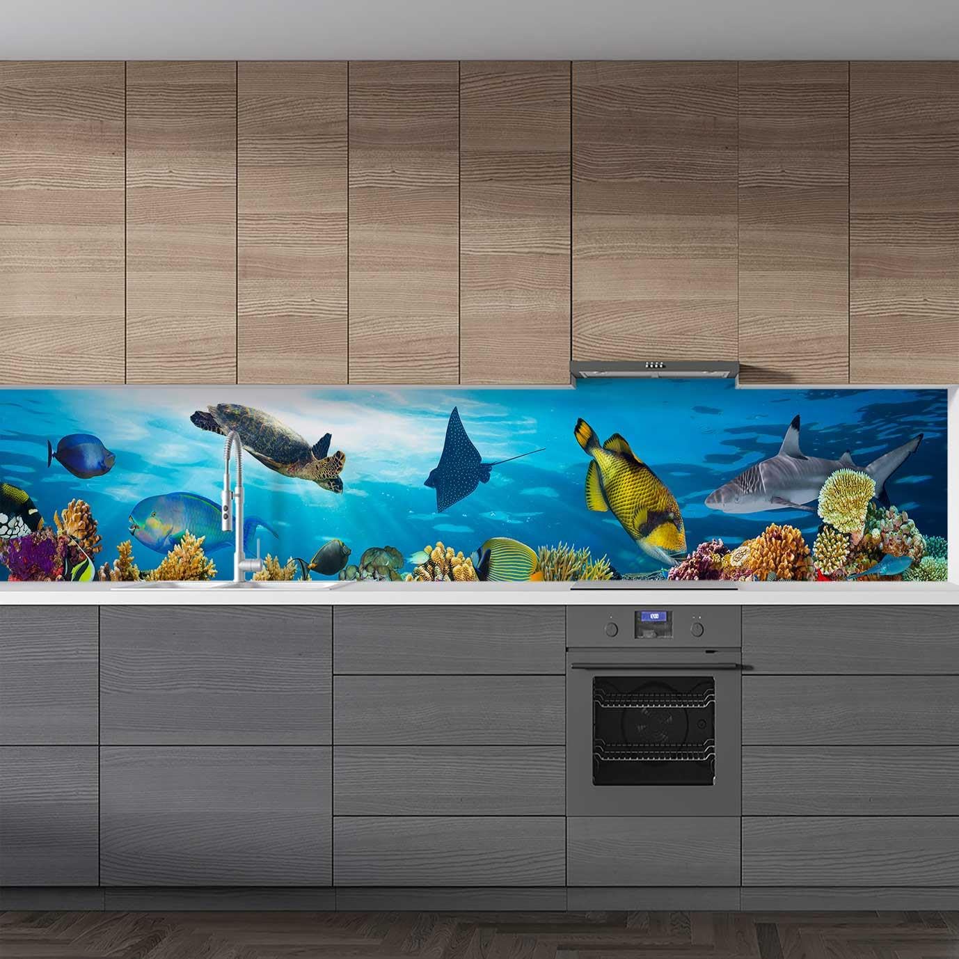 Mutfak Tezgah Arası Folyo Fayans Kaplama Folyosu Deniz Kaplumbağa 60x500 CM
