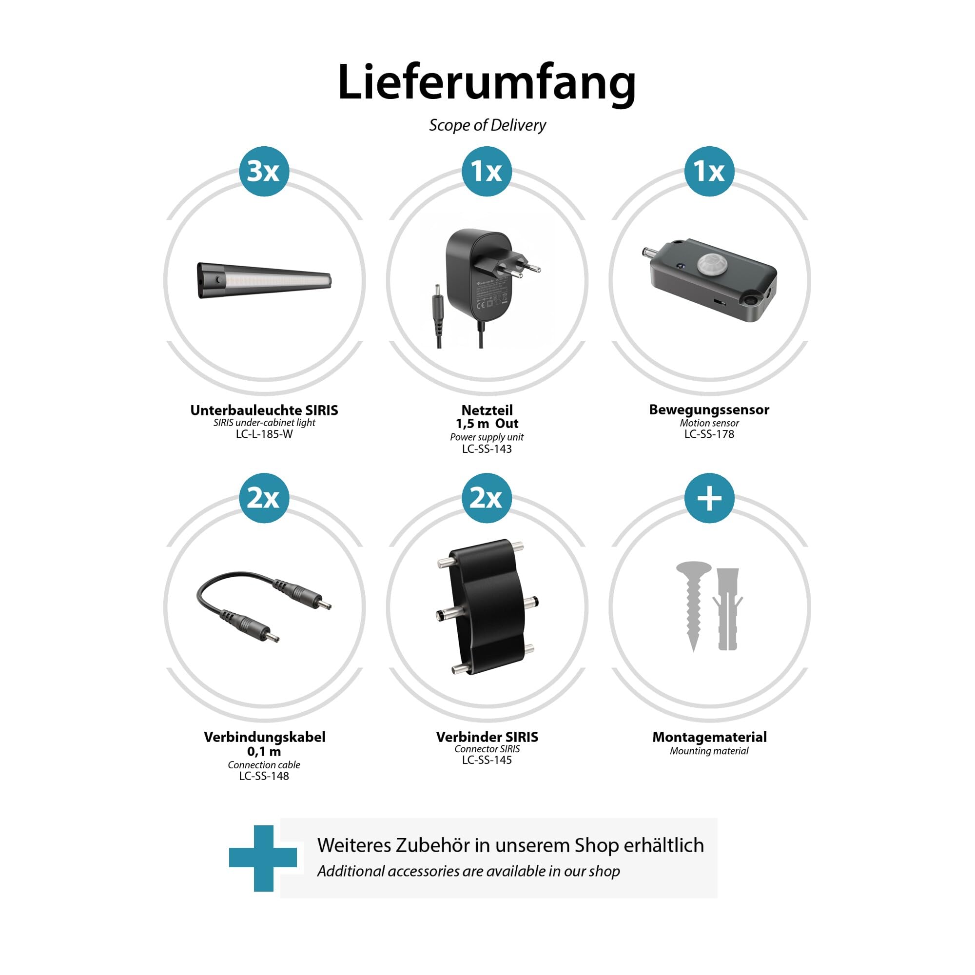 ledscom.de Zestaw 3 opraw podszafkowych LED SIRIS czarny mat z czujnikiem ruchu, płaski, 30cm każda, 370lm każda, biały