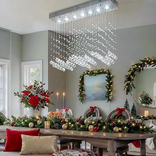 Miniatura 2 de Candelabro de cristal de onda moderna, lámpara rectangular con forma de gota de lluvia, montaje empotrado, lámpara de techo cromada para comedor,