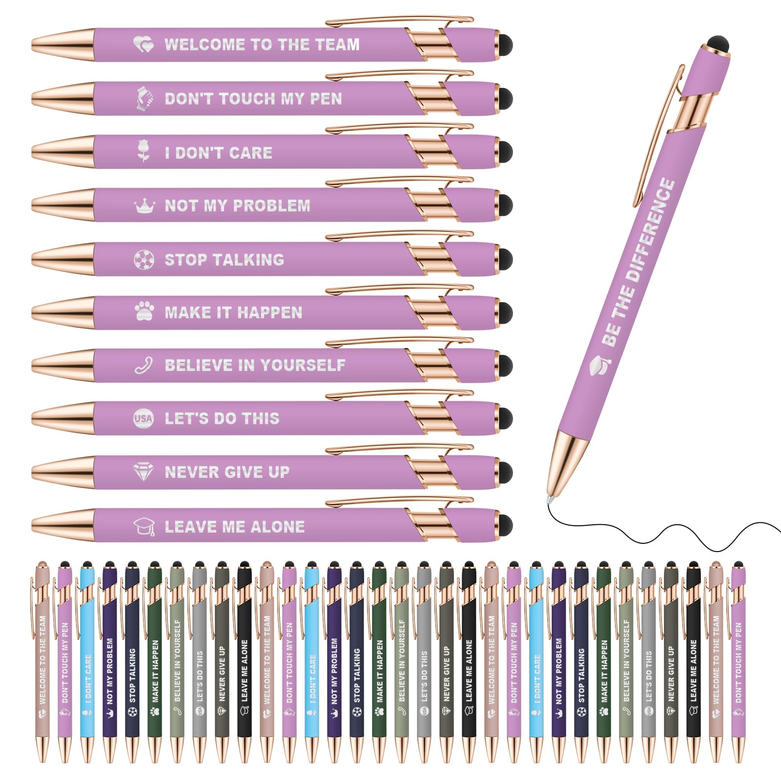 50 Pack Personalized Custom Pens in Bulk Ballpoint Pens with Stylus Customized Pens Engraved with Text Logo Name, Gift for College Office Wedding