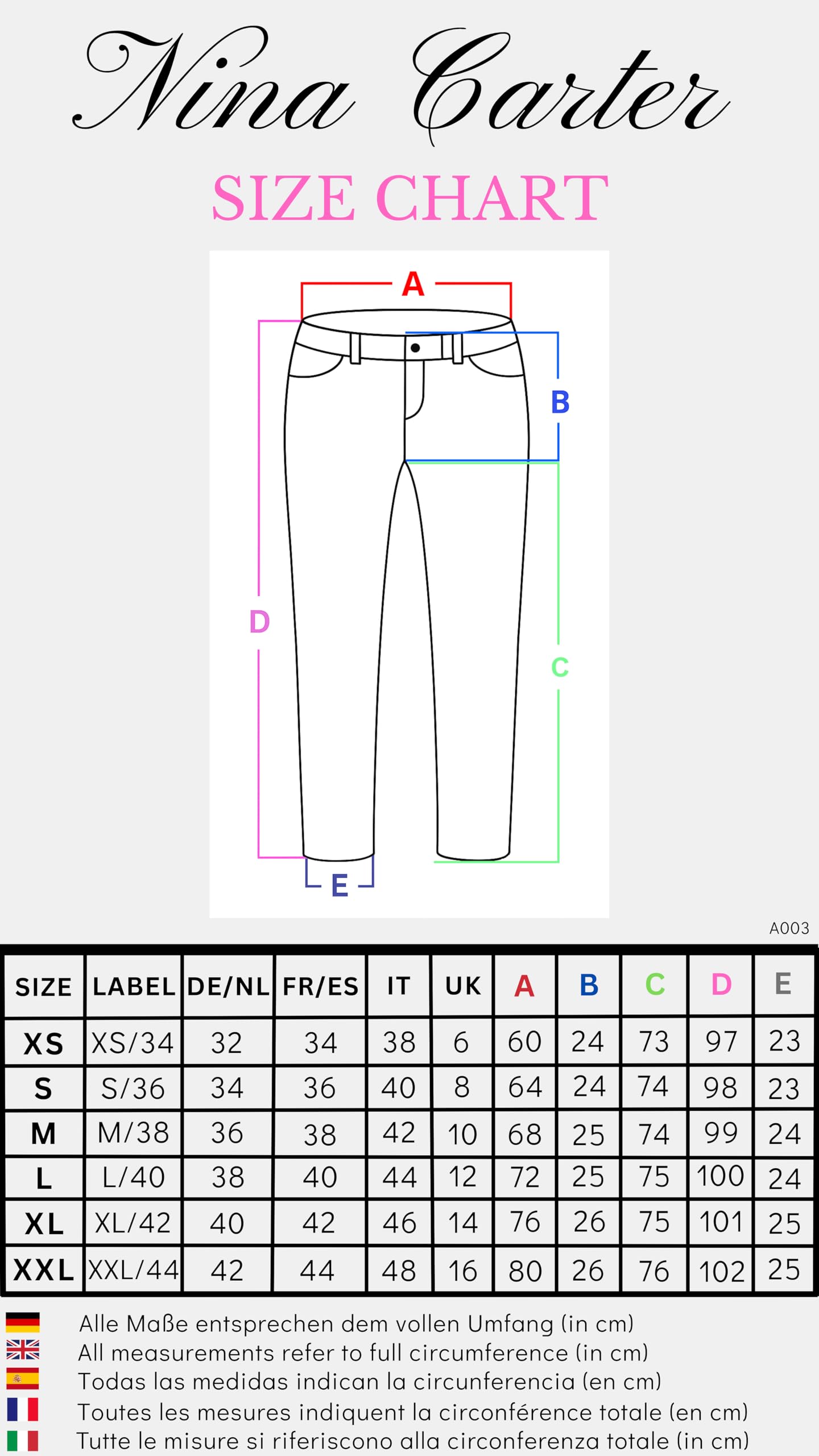 Nina Carter A003 Donna Jeggings Pantaloni elasticizzati a vita alta con zip – Skinny Fit Pantaloni con tasche, attillati, elastici
