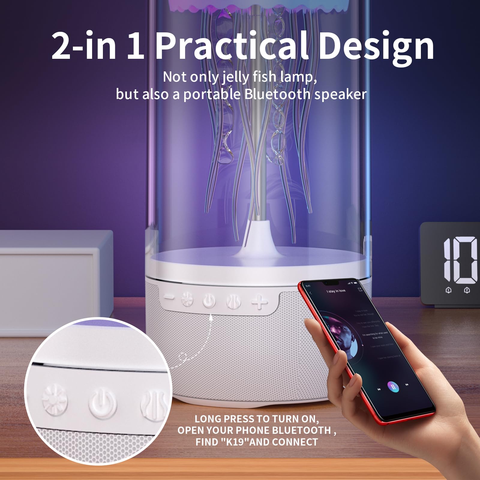 Generico Lampada Medusa Bluetooth Altoparlante Atmosfera Mood Light con 7 colori che cambiano, altoparlante portatile Night Light Regali per gli uomini Donne Bambini Compleanno Natale Ringraziamento