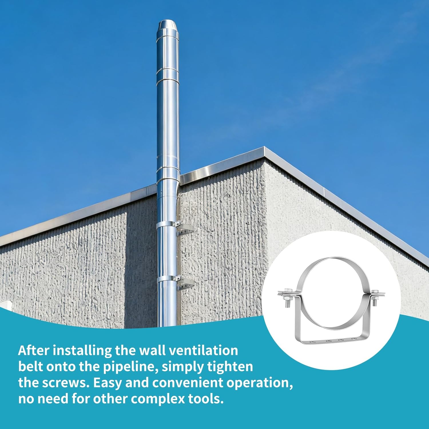 2Pcs 8 inch Adjustable Vent Wall Strap, Heavy Duty Stainless Steel Chimney Pipe Support Bracket, B Vent Wall Bracket, Round Split Ring Vent Pipe Strap