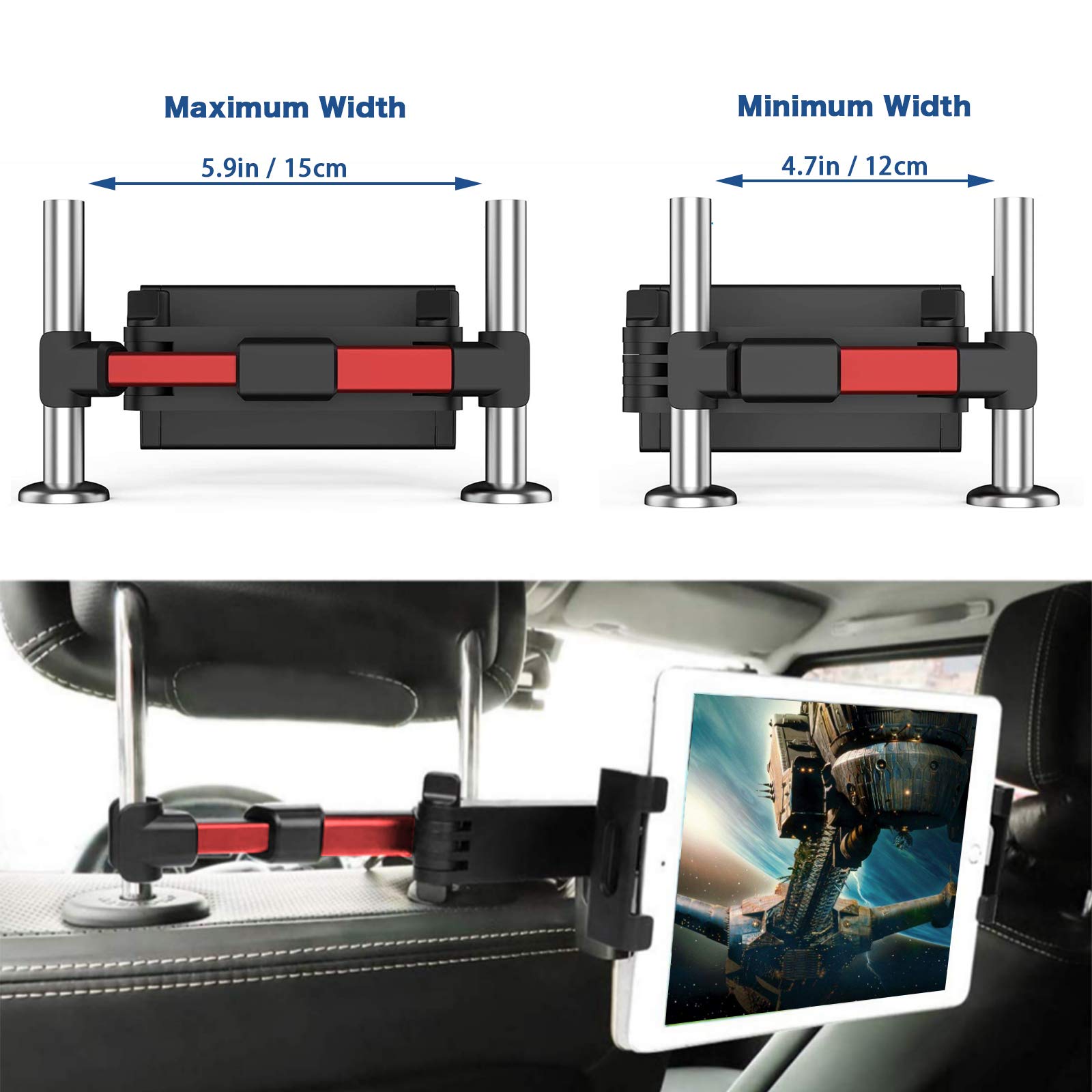 Car Headrest Tablet Holder Extendable Back Seat Mount For 4.7-12.9" IPad Galaxy
