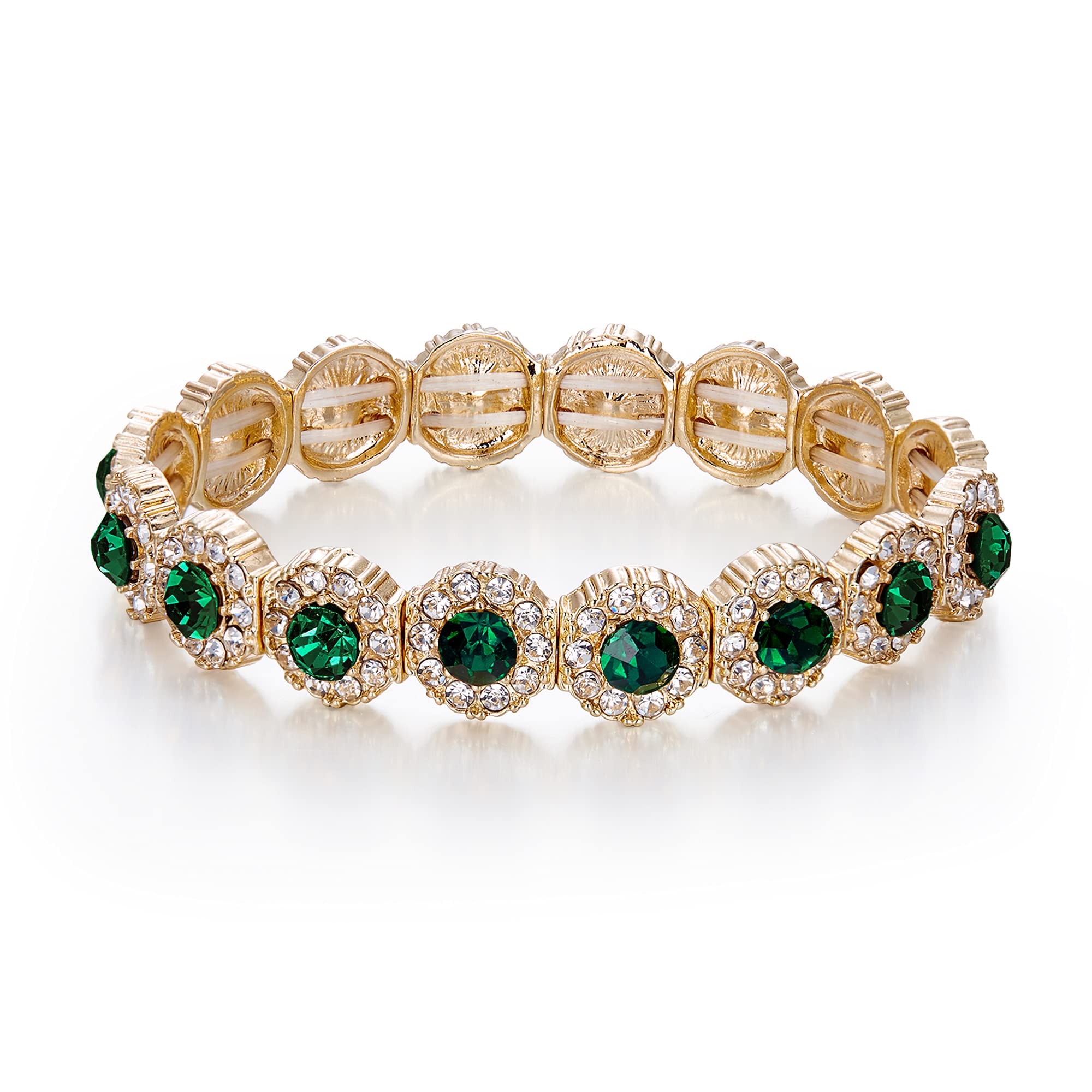 Clearine Pulsera para Mujer Boda Nupcial Cristal Diamante de imitación Perla Brazalete elástico Claro Tono Plateado