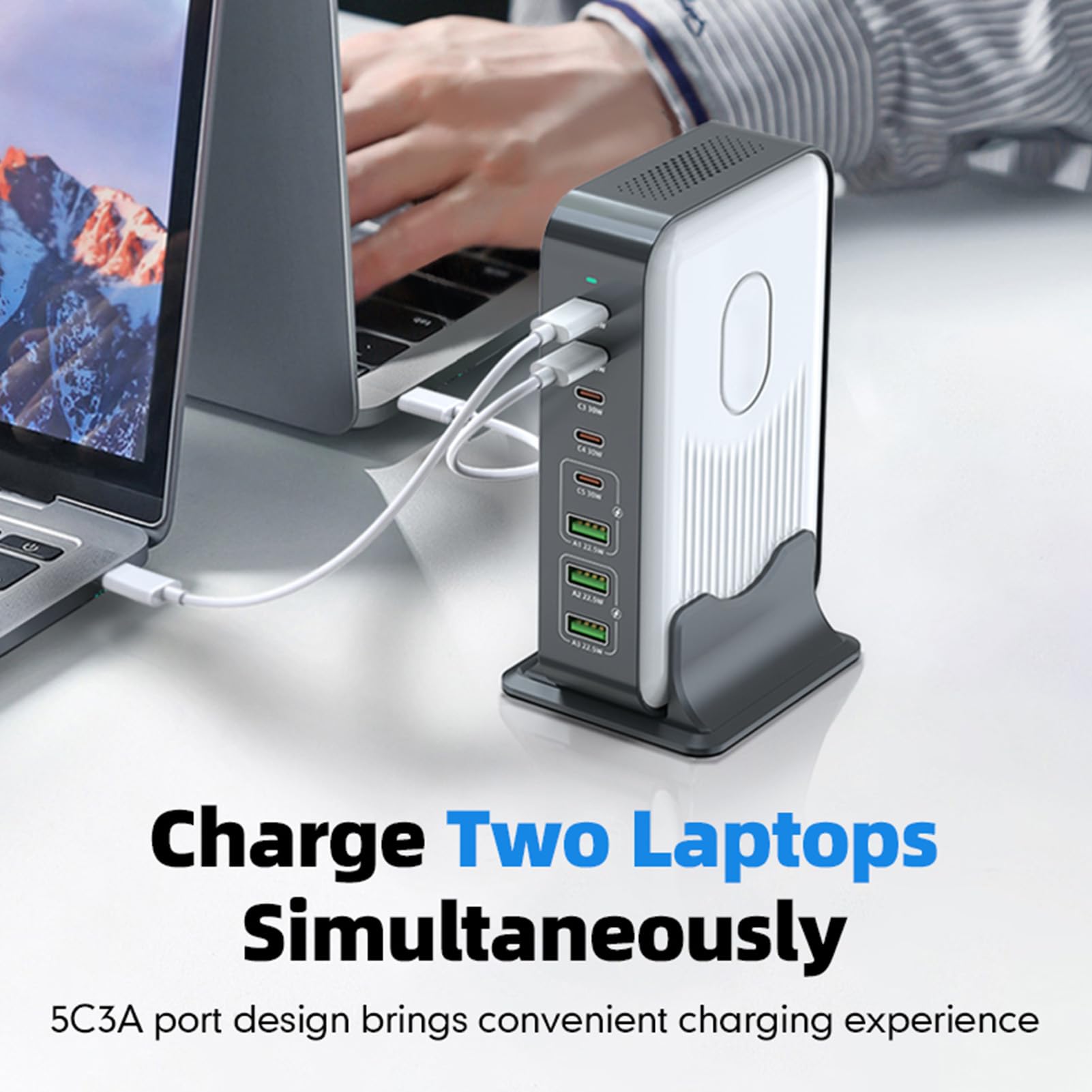 Garsent Stacja ładowania USB, Stacja ładowania Portu 200 W 8 dla Wielu urządzeń, USB C PD Szybkie ładowarkę, ładowarkę, Adapter ładowarki Laptopa (wtyczka UE)