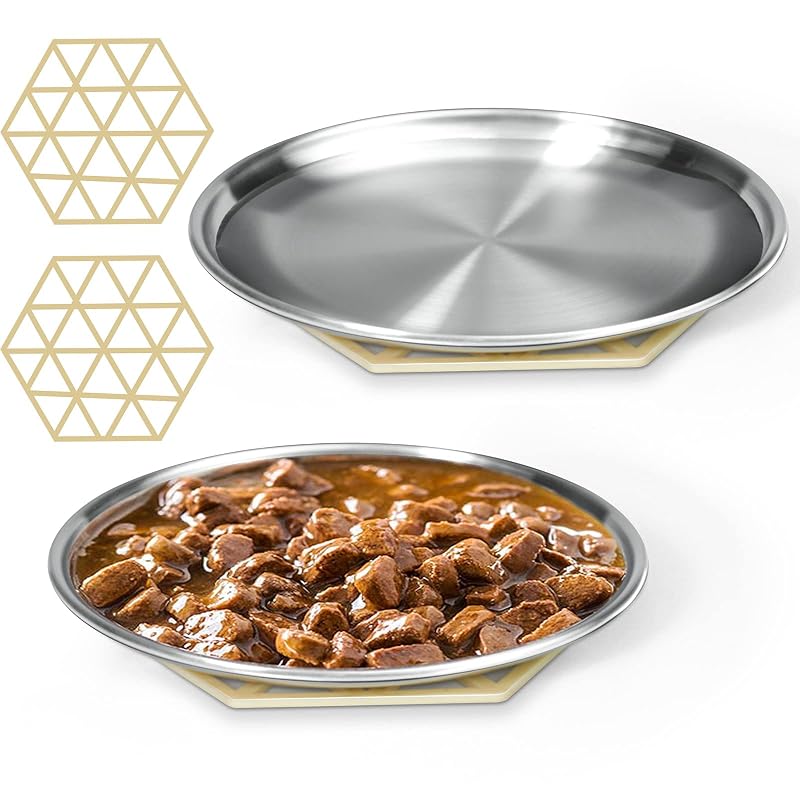 Potes Rasos e Largos de Aço Inoxidável para Gatos Harhana P0015 com Bases Antiderrapantes, 2 Unidades
