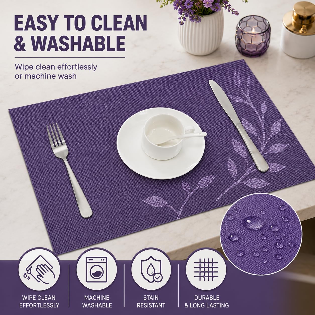 OXSAM Heat Resistant Placemats - Purple Flower -4 OXSAM Heat Resistant Placemats - Purple Flower -4