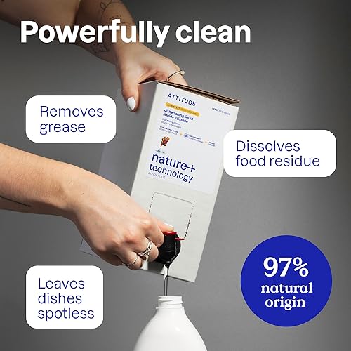 Miniatura 3 de ATTITUDE Jabón para platos naturales, hipoalergénicos y lavavajillas biodegradables detergente líquido, botella de compresión, sin perfilar, 23.6 fl
