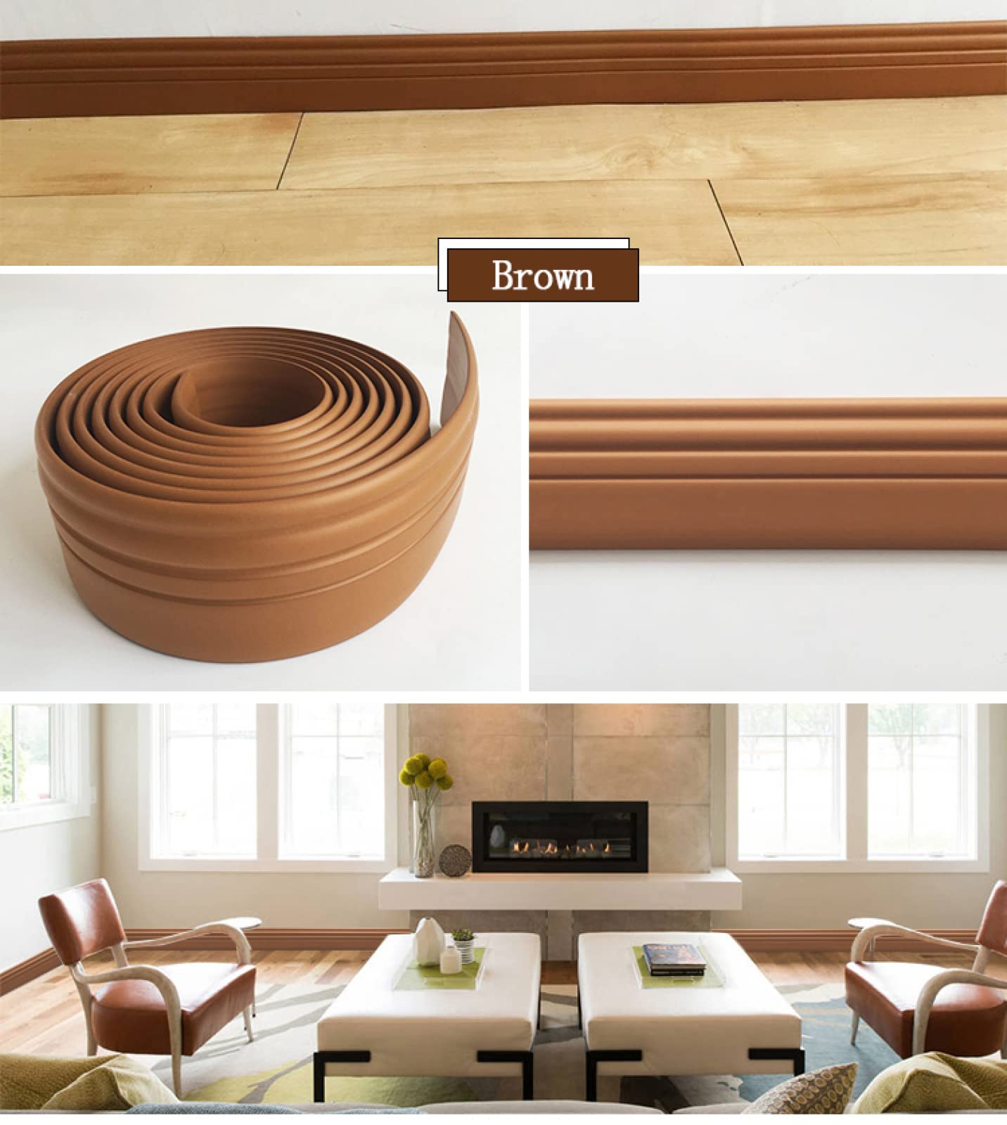Frise Murale Autocollant Papier Peint Autocollant imperméable en PVC Plinthe Autocollant de cuisine et de salle de bain Décor Mural brun 6cm X 600cm