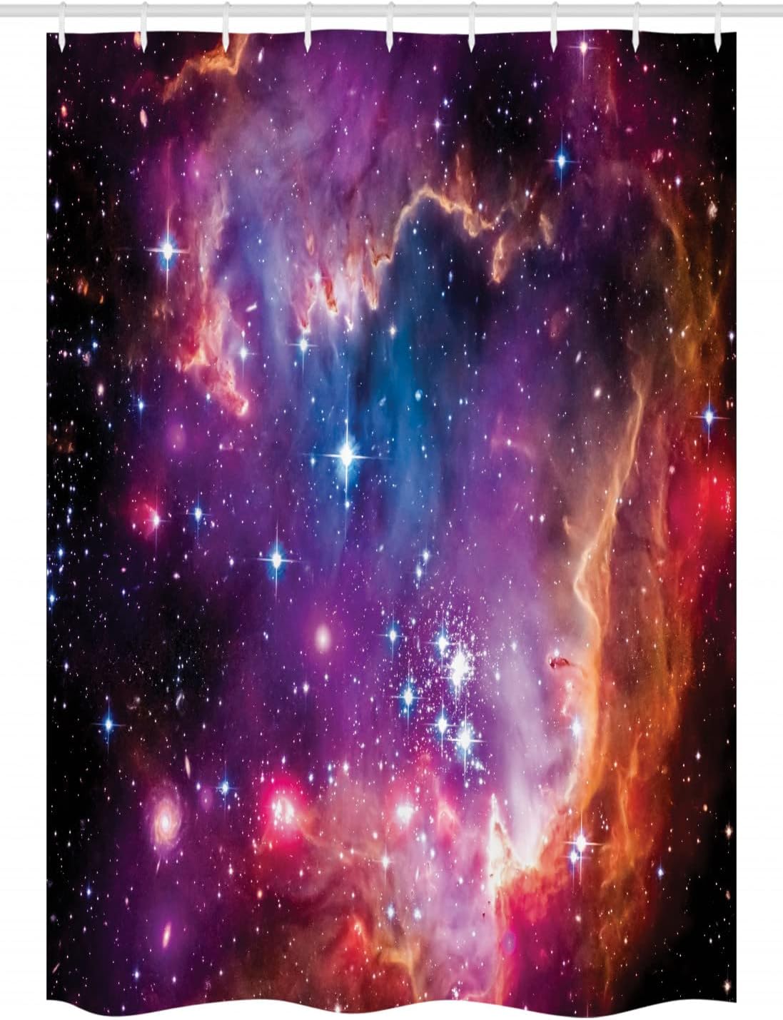 Ambesonne Galaxy Stall Shower Curtain, Magellanic Cloud Stars and Colorful Cosmic Universe View Pattern, Fabric Bathroom Decor Set with Hooks, 54" W x 78" L, Purple Blue Orange