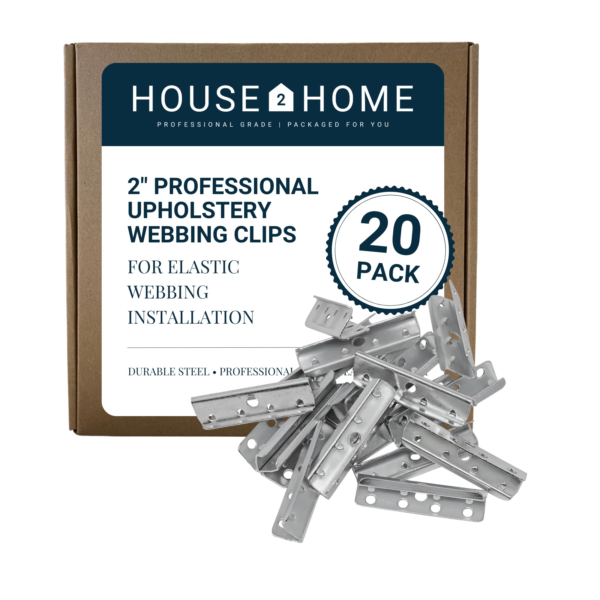 House2Home Metal End Clips for Rubber Webbing, Upholstery Repair for Sofa Chair Furniture, Includes Instructions (20 Pack)