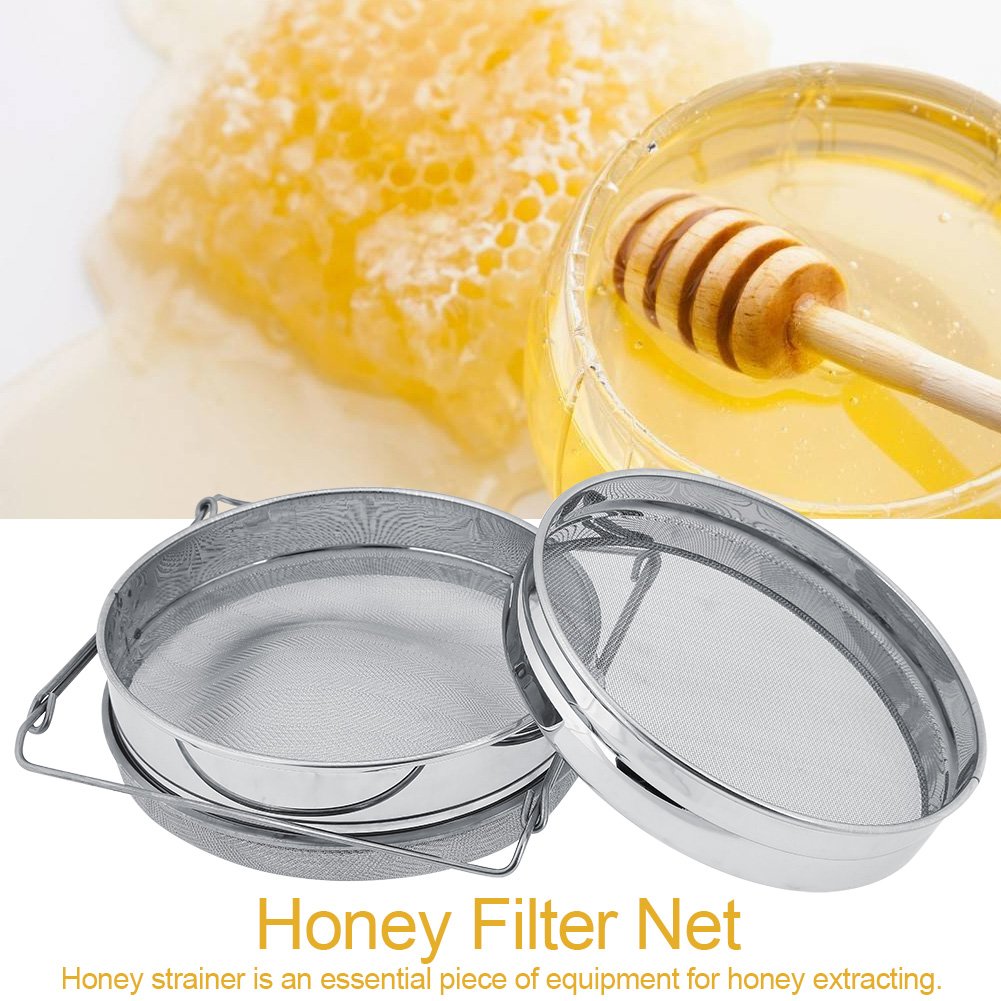 MAGT Filtre à Miel, Passoire Filtre à Miel en Acier Inoxydable Double Tamis Apiculture Miel Extracteur Filtre Fine Maille Passoire avec Armature