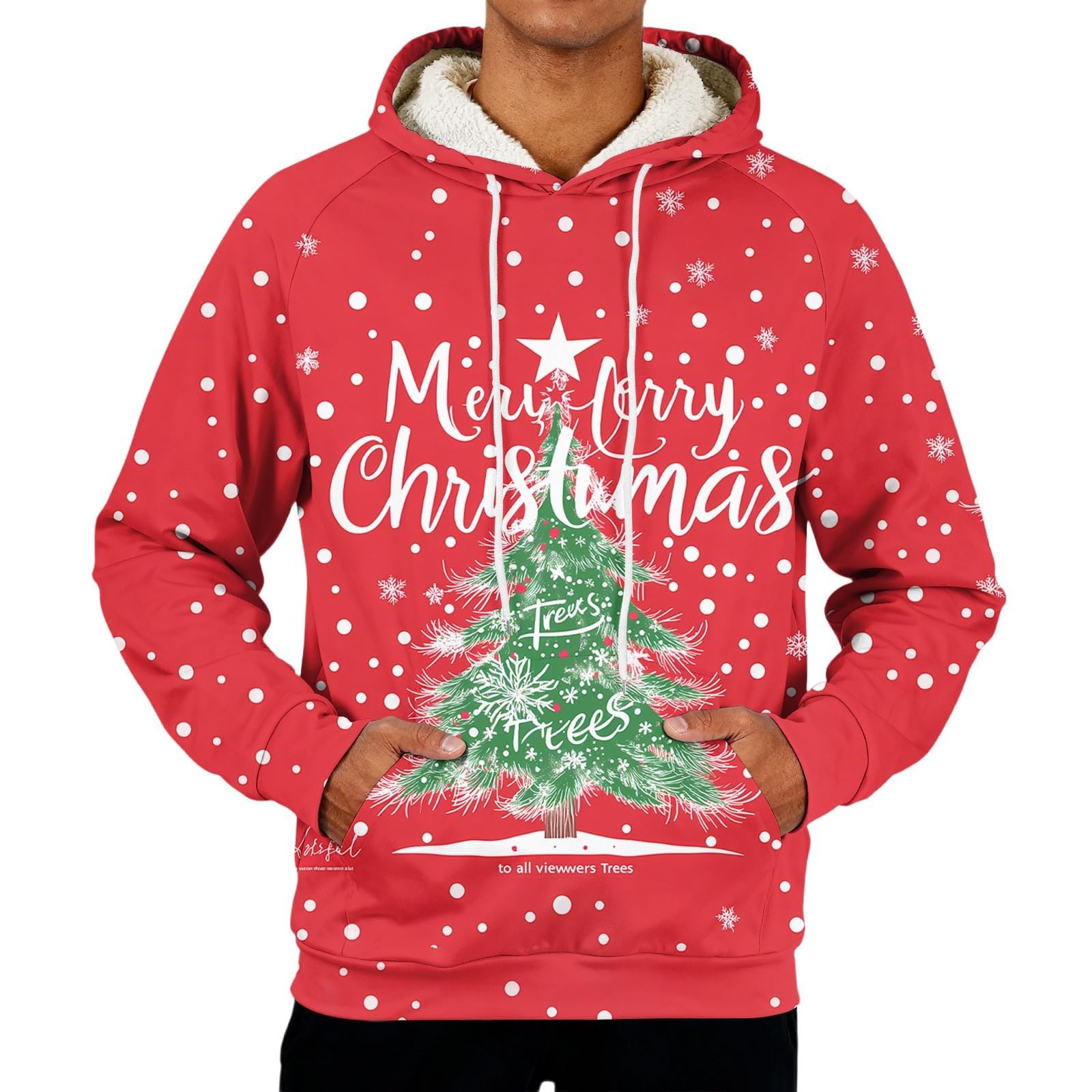 Suéter de Navidad con forro polar para hombre, divertido árbol de Navidad, reno, sudadera, tallas grandes, trajes navideños, manga larga, cálido, suéter sherpa, novedad, disfraz de Navidad