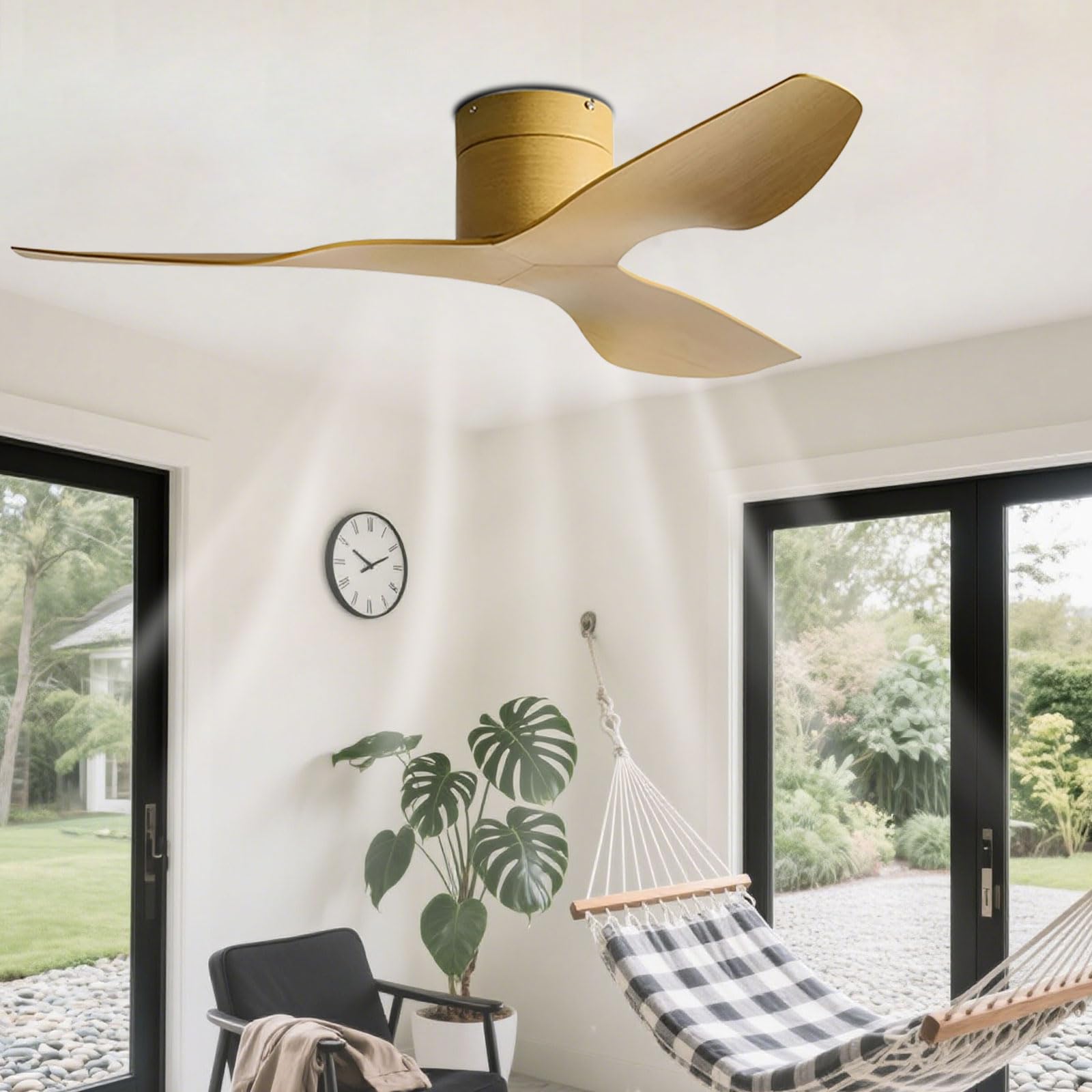 Ventilateur de plafond encastré discret 3 pales et télécommande 6 vitesses pour salon