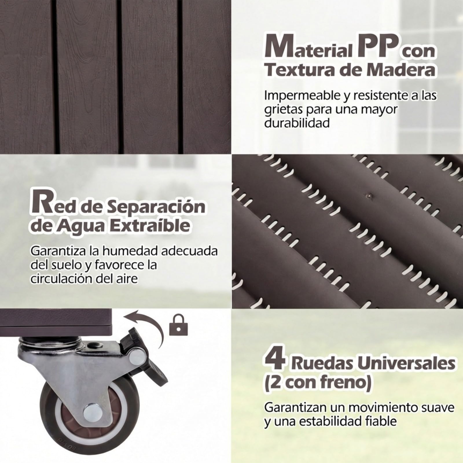COSTWAY Huerto Urbano Elevado Mesa de Cultivo con Ruedas, Caja de Planta Divisible con Monitor de Agua, Orificio de Drenaje y Estante para Verduras y Hierbas, para Cultivo Plantas Flores Verduras