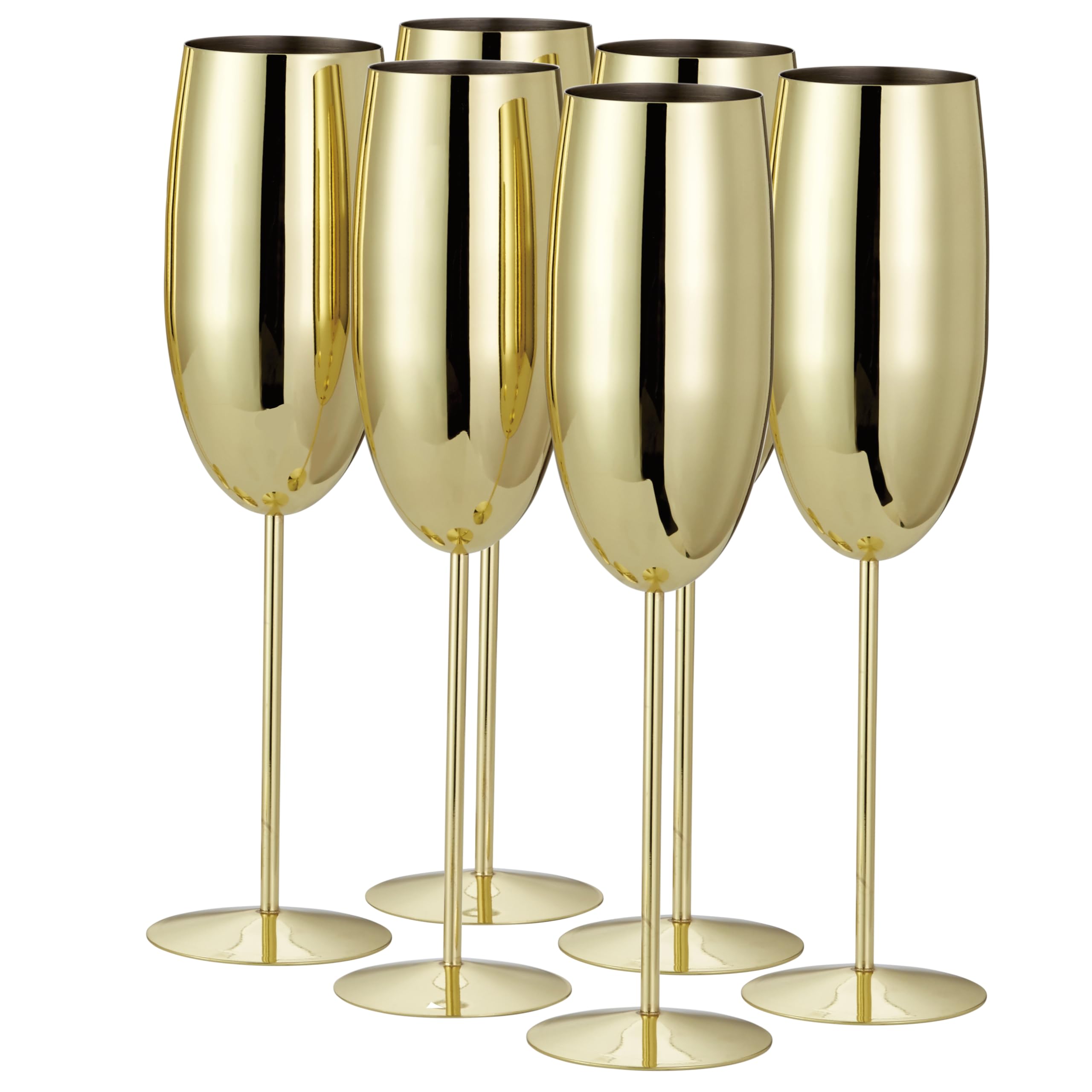 Oak & Steel - 6 Champagnergläser, 280ml - Prosecco-Gläser aus Edelstahl mit Geschenkbox (Gold)