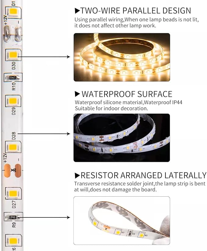 Tira Led Blanca Cálida 50ft 12V Impermeable Dimmable miniatura 3