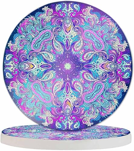 Miniatura 13 de Stay Groovy - Juego de 2 posavasos para bebidas, mesa de centro de oficina, de los años setenta, diseño retro de flores hippie en círculo, Mantente