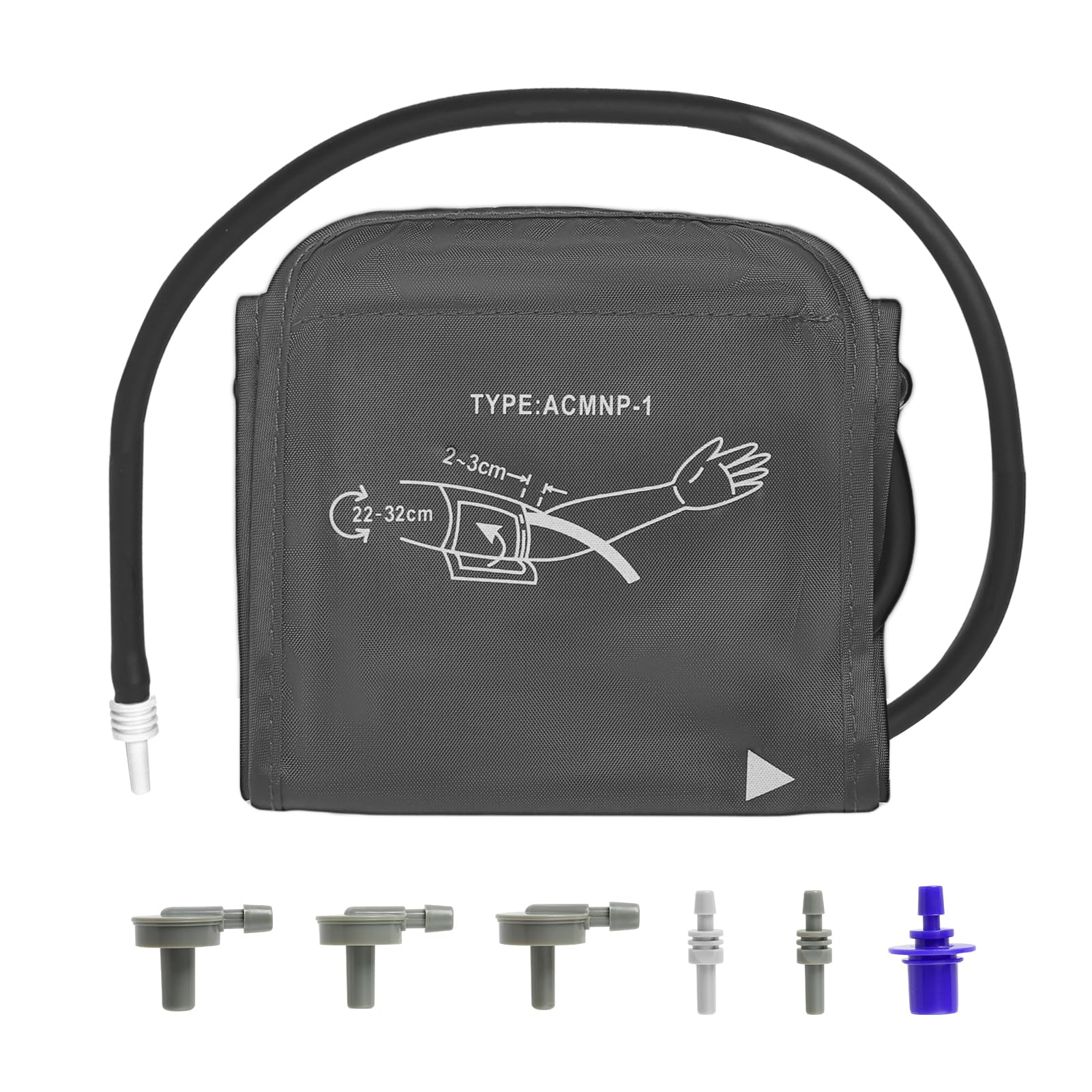 Manguito Tensiometro 22-32 cm, Monitor de Presión Arterial Manguito Brazo Superior Manguito de Esfigmomanómetro Brazalete de Repuesto para Tensiómetro de Uso Doméstico con 6 Conectores S/M Gris