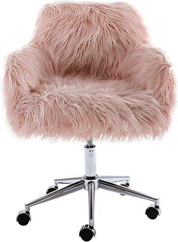 Miniatura 3 de HomVent Silla decorativa de piel sintética, bonita silla giratoria de piel sintética lanuda y moderna, taburete de maquillaje, altura ajustable,