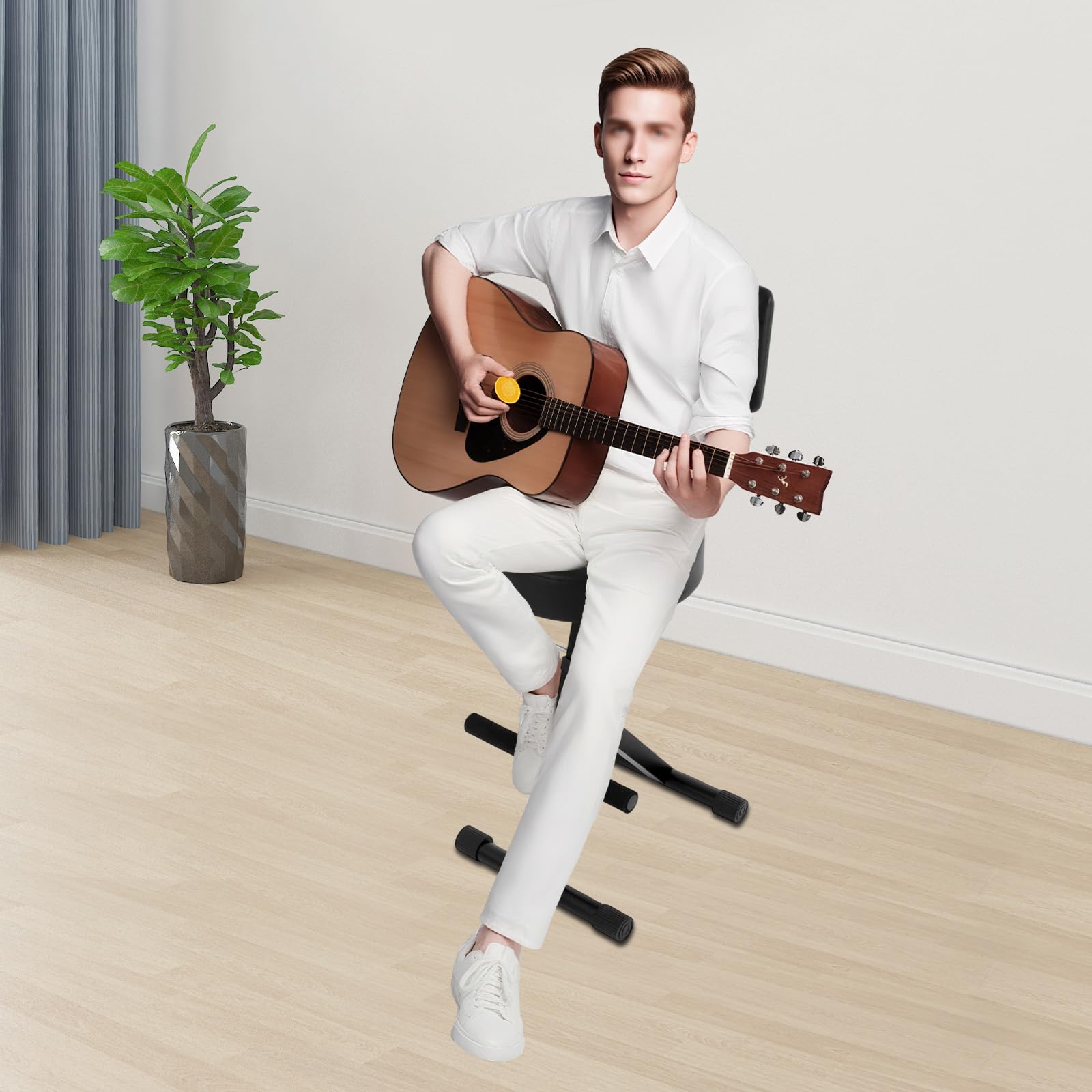 Gitarrenhocker mit Rückenlehne, Klappbar, Höhenverstellbar Gitarrensitz mit Lehne, Stabiler Gitarrenhocker Verstellbarer Musikhocker für Gitarre oder Schlagzeug (1)