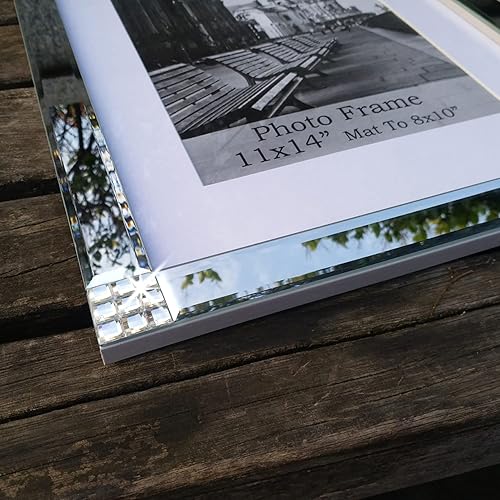 Miniatura 4 de Meetart Marco de fotos de espejo plano estándar de 11 x 14 pulgadas con paspartú para fotos de 8 x 10 pulgadas, juego de 2 piezas, para colgar en la