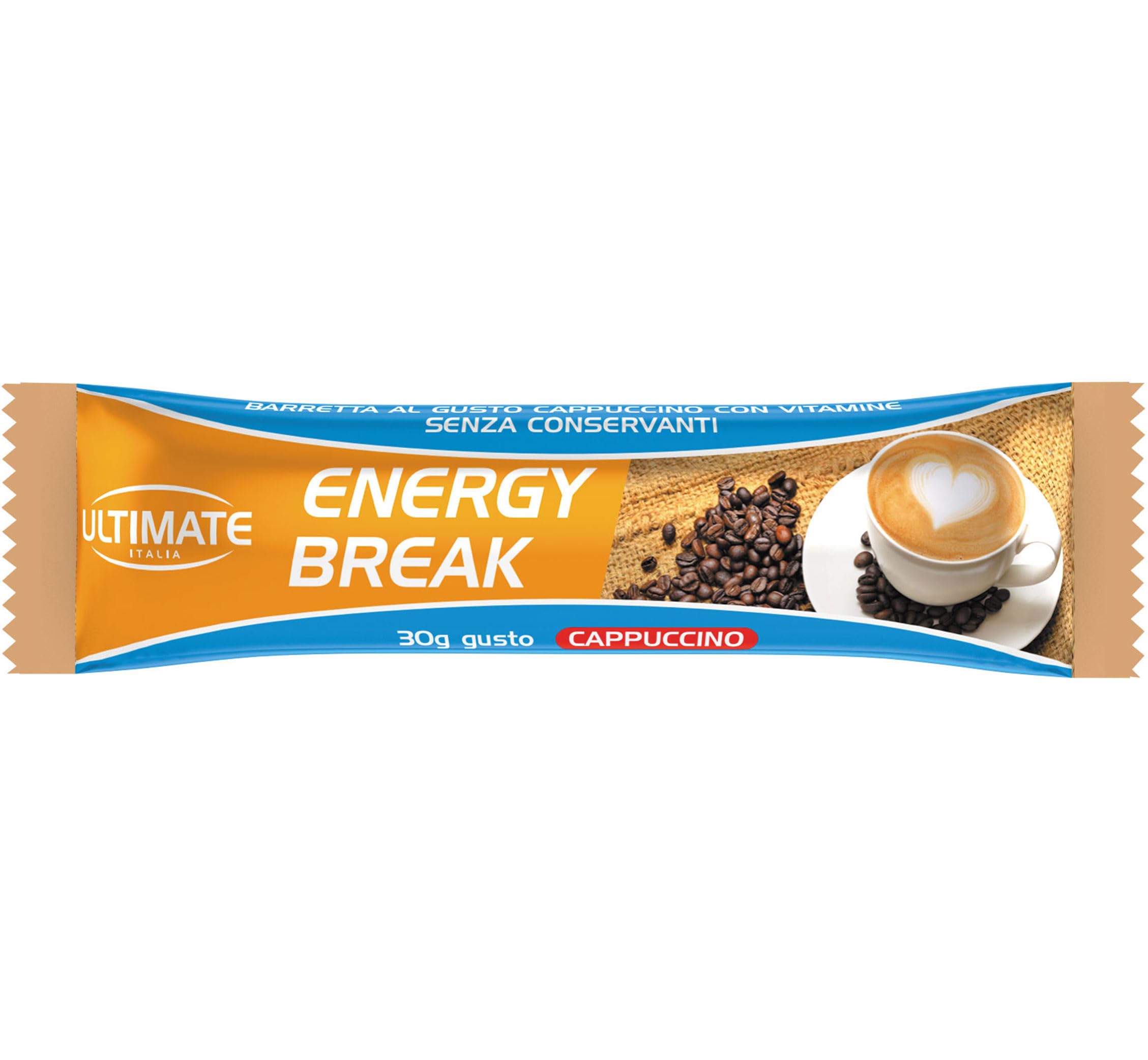 Ultimate Italia - Barretta energy break - gusto cappuccino - 12 pz da 30g - energia immediata e graduale, alta digeribilità, senza Copertura