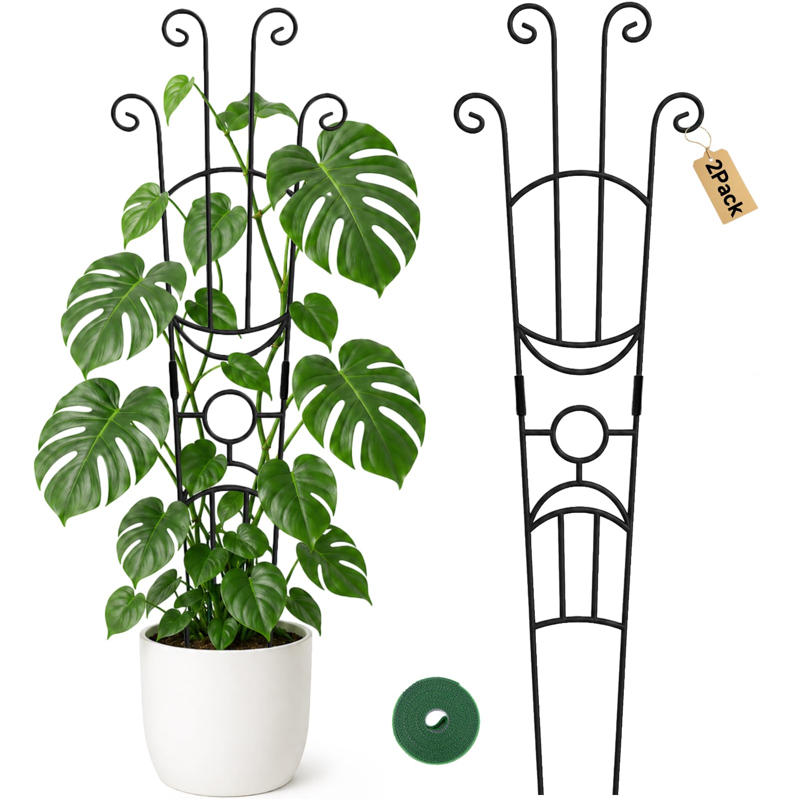 KINGLAKE Metal Garden Plant Trellis for Climbing Plants, 2 Pack 83x27cm Decorative Expandable Black Indoor Plant Support Frame Trellis wit Plant Tape for Pots Climber Monstera Rose Ivy Pothos Vines — image 1