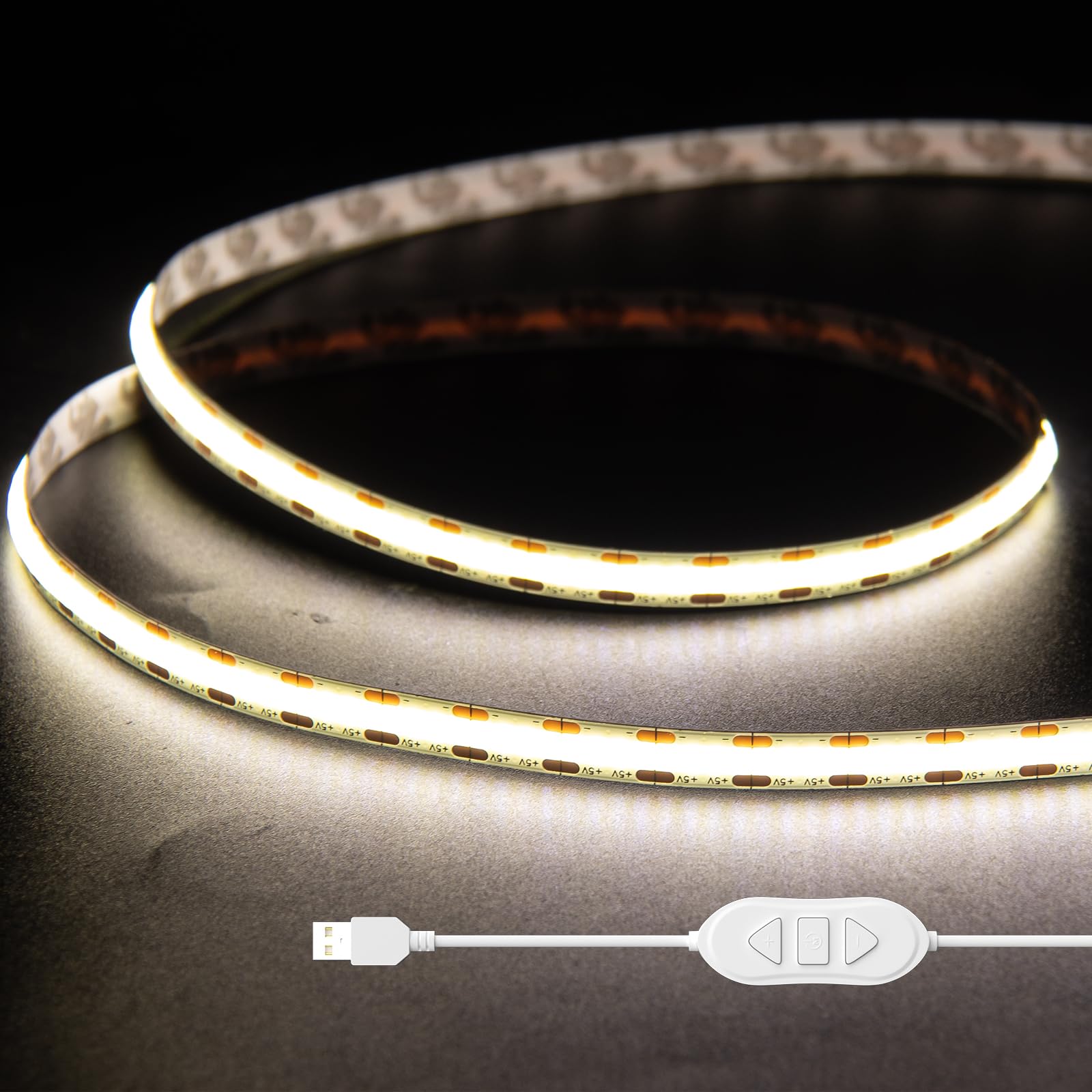 Gingsow USB 5V COB LED Strip Lights 3.28ft/1M, Natural White 4000K Dimmable USB Powered Density COB Tape Flexible Cuttable LED Strip for TV Backlight, 3D Printer, RV, Sewing Machine, Bedroom, Mirror