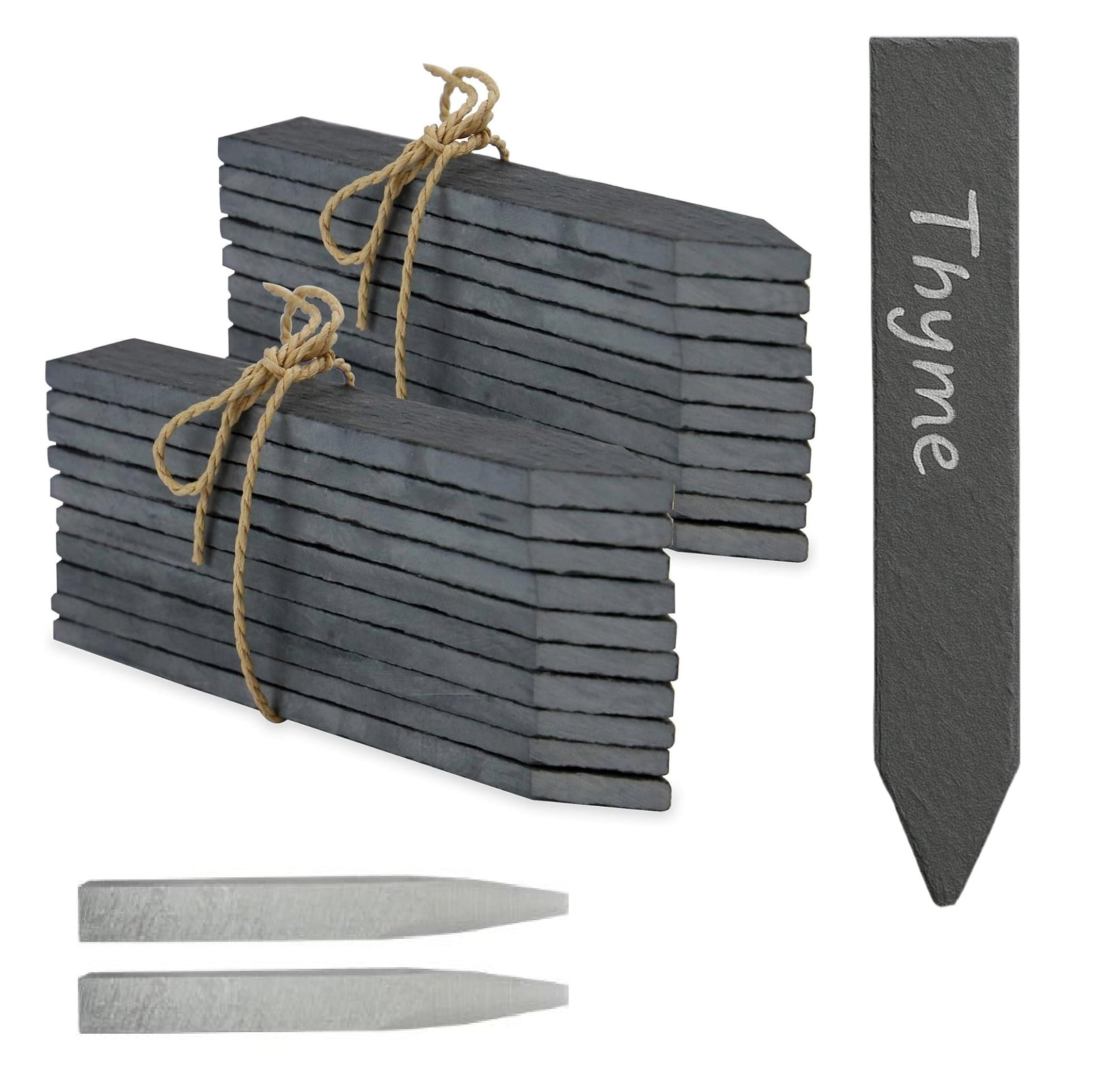 Slate Garden Markers & Chalk - Set of 20 | Reusable Plant Labels | Herb & Vegetable Markers for Garden | Plant Stakes | Greenhouse Accessories | Outdoor Chalkboard