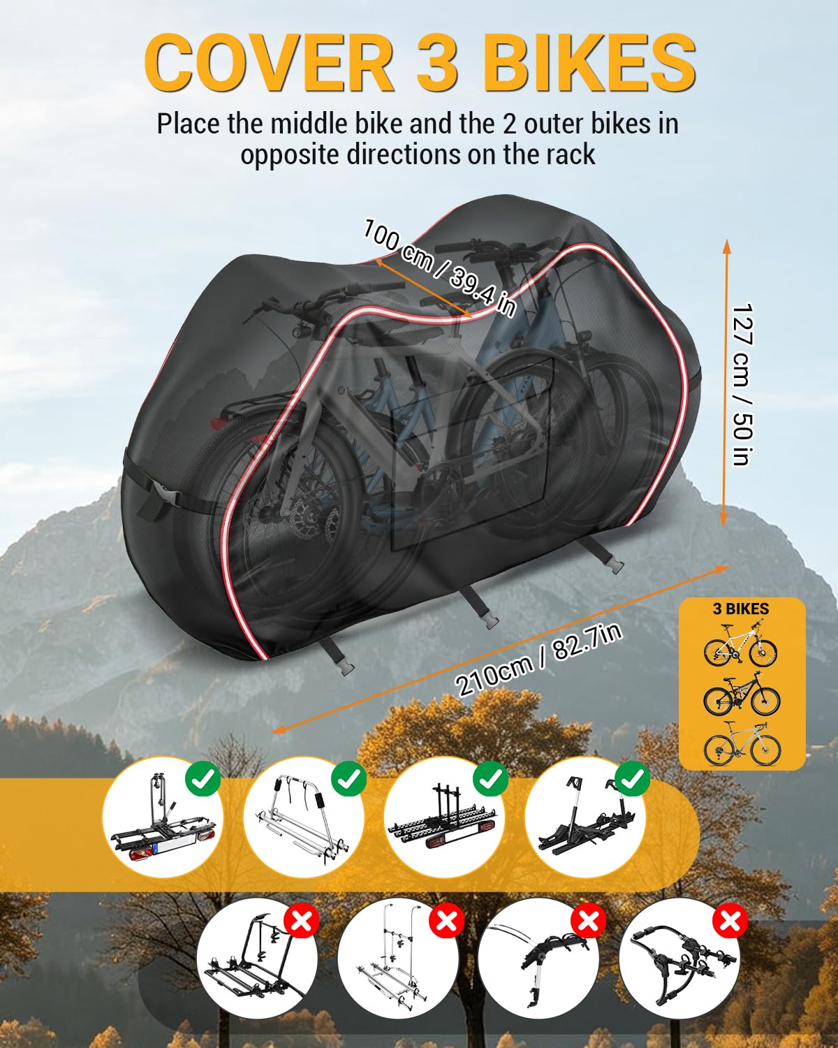 600D Serie Funda para 3 bicicletas Autocaravanas