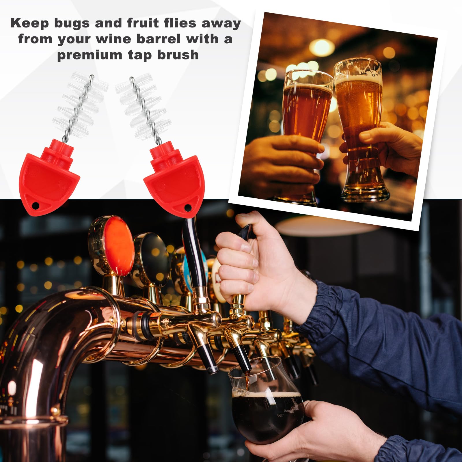 Lot de 10 Brosses pour Robinet de Bière, Bouchons de Nettoyage en Plastique pour Robinet de Bière Pression Brosses pour Robinet de Bière pour Bar de Restaurant à Domicile (Rouge)