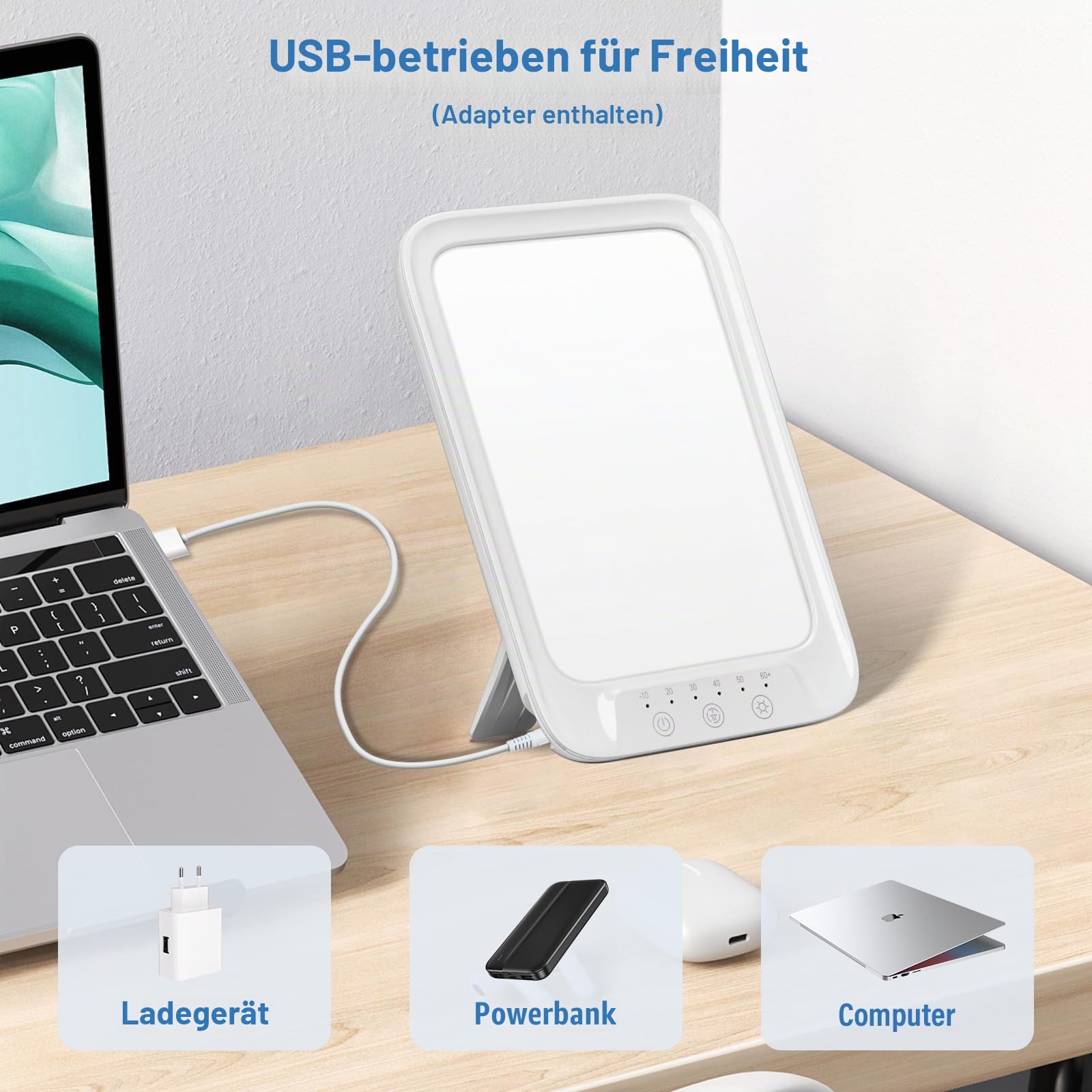 NIKYJM Tageslichtlampe 25000 Lux, Lichttherapielampe mit 3 Farbtemperaturen, 10 Helligkeitsstufen und 6 Timer, UV-freie LED Lichttherapielampe Tageslicht, Touch-Control Sonnenlicht Lampe, Weiß