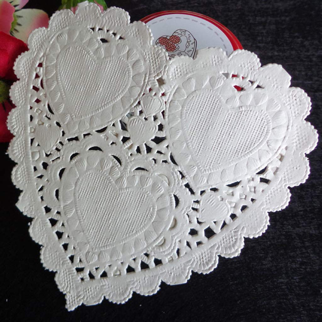 Suchuanguang White 100Pcs/Set 4 Inch 10Cm Heart Shape Paper Doily Doilies Coaster Placemat Paper