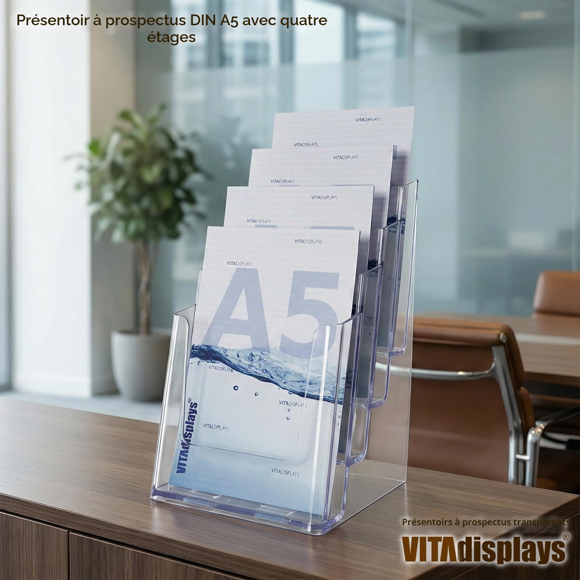 VITAdisplays® A5 NE-164 Présentoir à brochures 4 étages Transparent