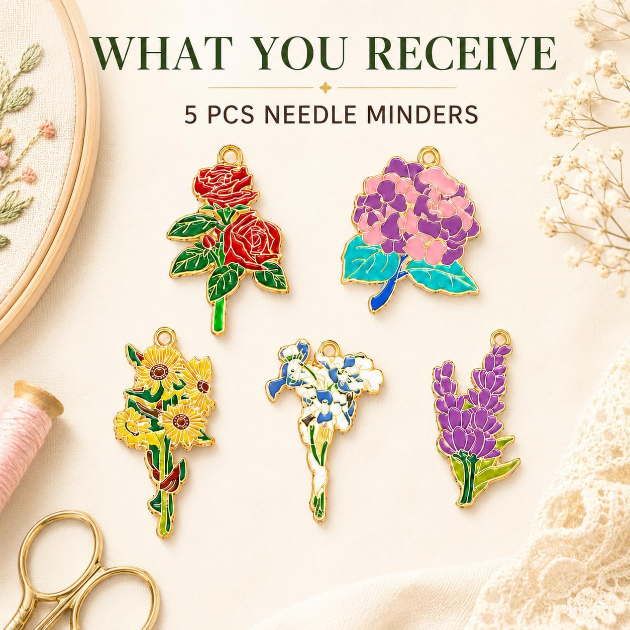 Flower Needle Minder Set, 5PCS Magnetic Needle Minder for Cross Stitch & Embroidery, Cute Floral Needle Holder for Sewing, Quilting & Needlepoint Accessories