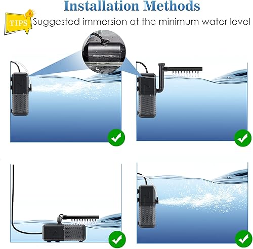 Miniatura 7 de AQQA Filtro de acuario, filtro sumergible para tanque de peces con sistema aireador de agua de lluvia, diseño de flujo de agua ajustable, filtración