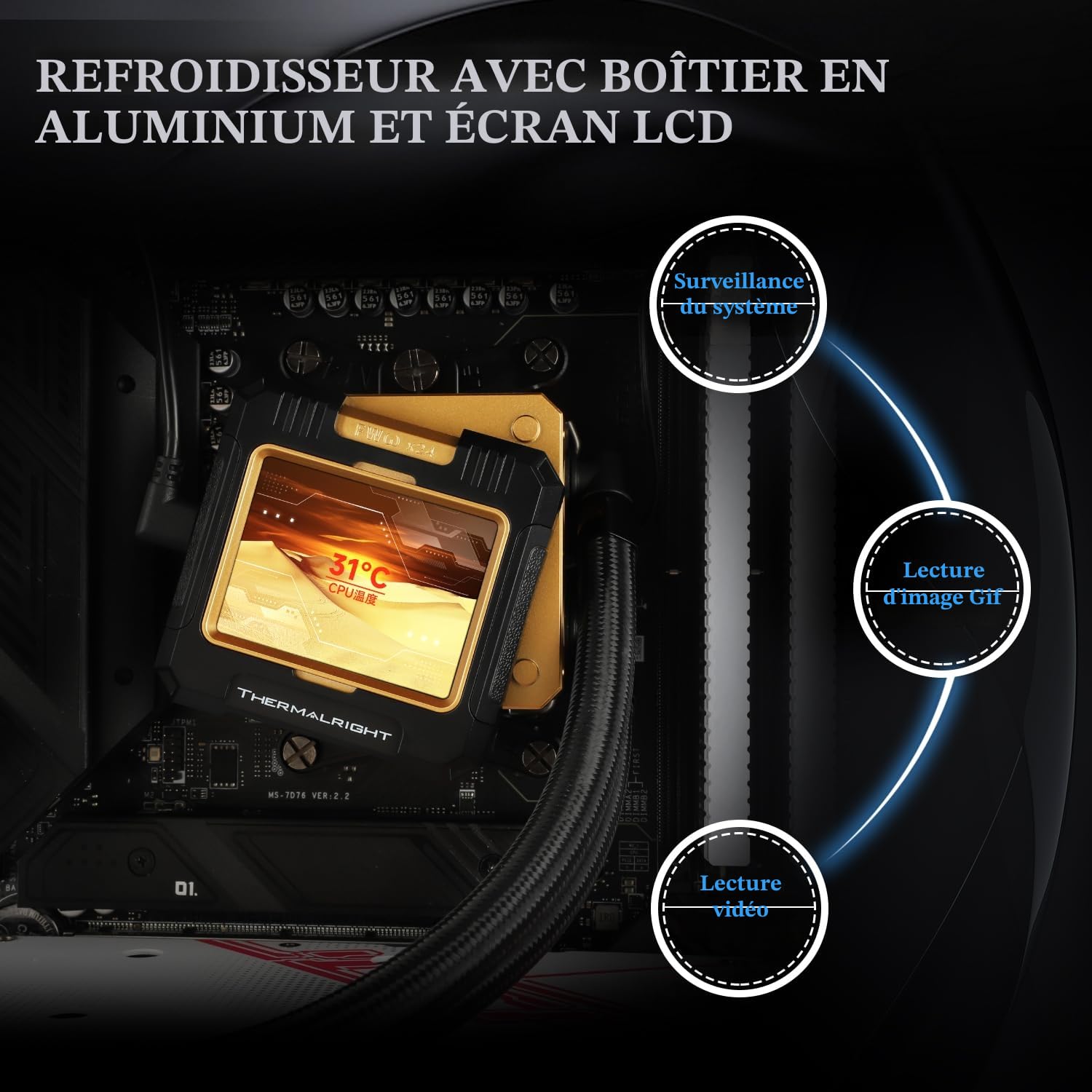 Thermalright FW 240 Noir ARGB Refroidisseur à Eau pour Processeur avec 2 Ventilateurs PWM, Écran LCD IPS 320 x 240, Compatible AMD/Intel PC Aio