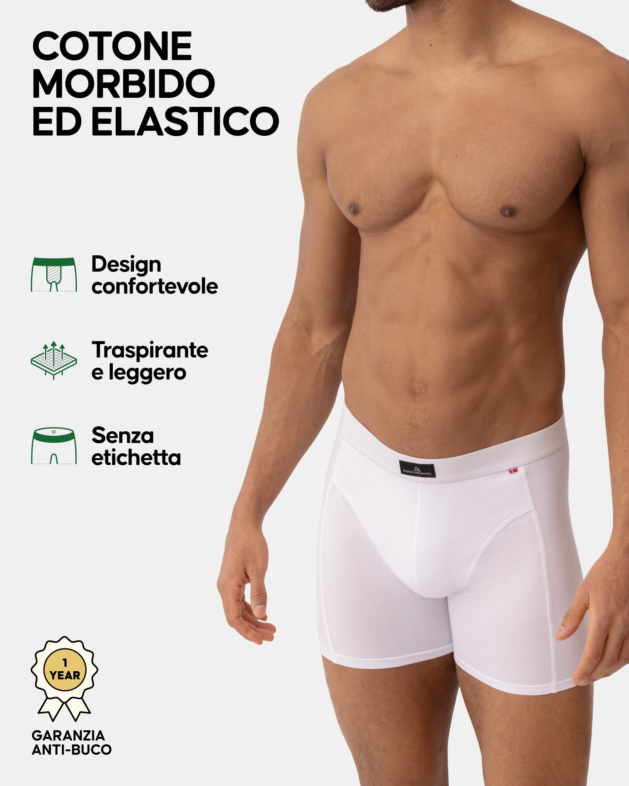 DANISH ENDURANCE Boxer Uomo Cotone Elasticizzato, Boxer a Pantaloncino Comodi e Traspiranti, Cuciture Piatte, con o Senza Patta Frontale, 3 o 10 Paia