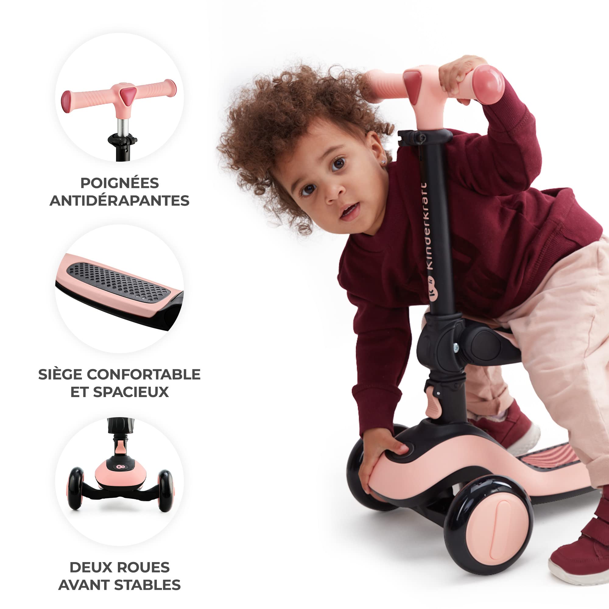 Kinderkraft Halley, Trottinette, Draisienne, Patinette, Scooter, Multifonctionnel, Moderne, Trois Roues, Réglable, LED Roues, Frein, 2 Ans jusqu'à 50 kg, Vert
