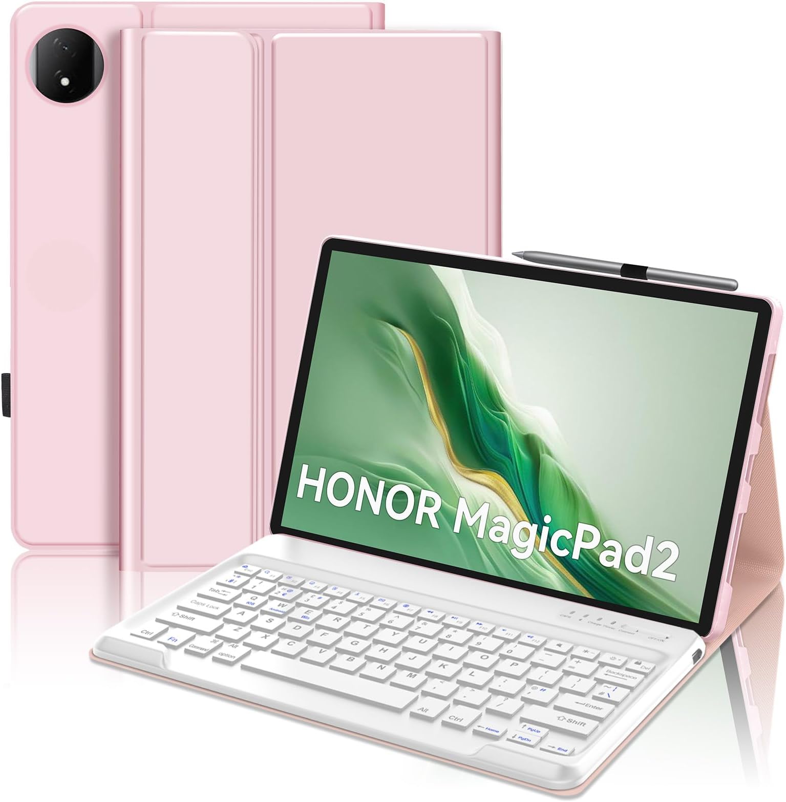 JADEMALL Keyboard Case for Honor MagicPad 2 12.3", Wireless Magnetic Detachable Bluetooth Keyboard(UK Layout), Premium PU Leather Cover with Pencil holder for HONOR MagicPad 2 12.3-inch Tablet, Pink