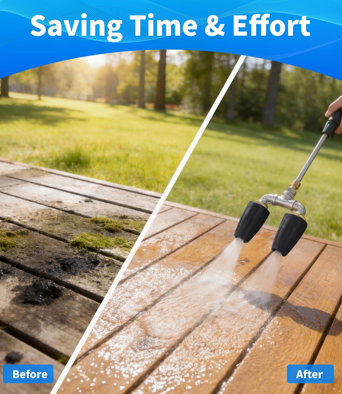 Dual Turbo Nozzle Pressure Washer, Power Washer 360° Rotating Turbo Nozzle, Twin Pressure Washer Tip with 1/4" Quick Connect, 4800 PSI, 4-6 GPM, 2.0 Orifice