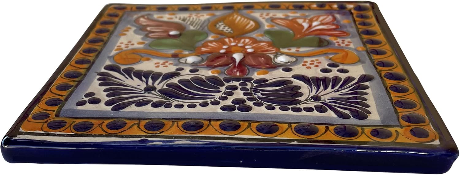 TalaMex Tecali Square Colorful Mexican Talavera Ceramic Coaster-Trivet