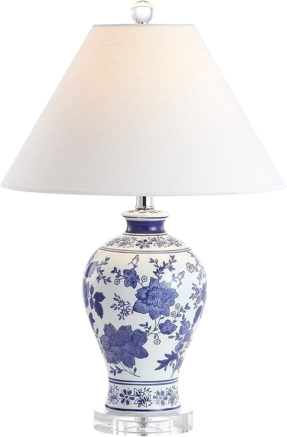 JONATHAN Y JONATHAN Y JYL6613A Song 21.5" Ceramic/Crystal Chinoiserie Floral LED Table Lamp Classic Cottage Bedside Desk Nightstand Lamp for Bedroom Living Room Office College Bookcase, Blue/White