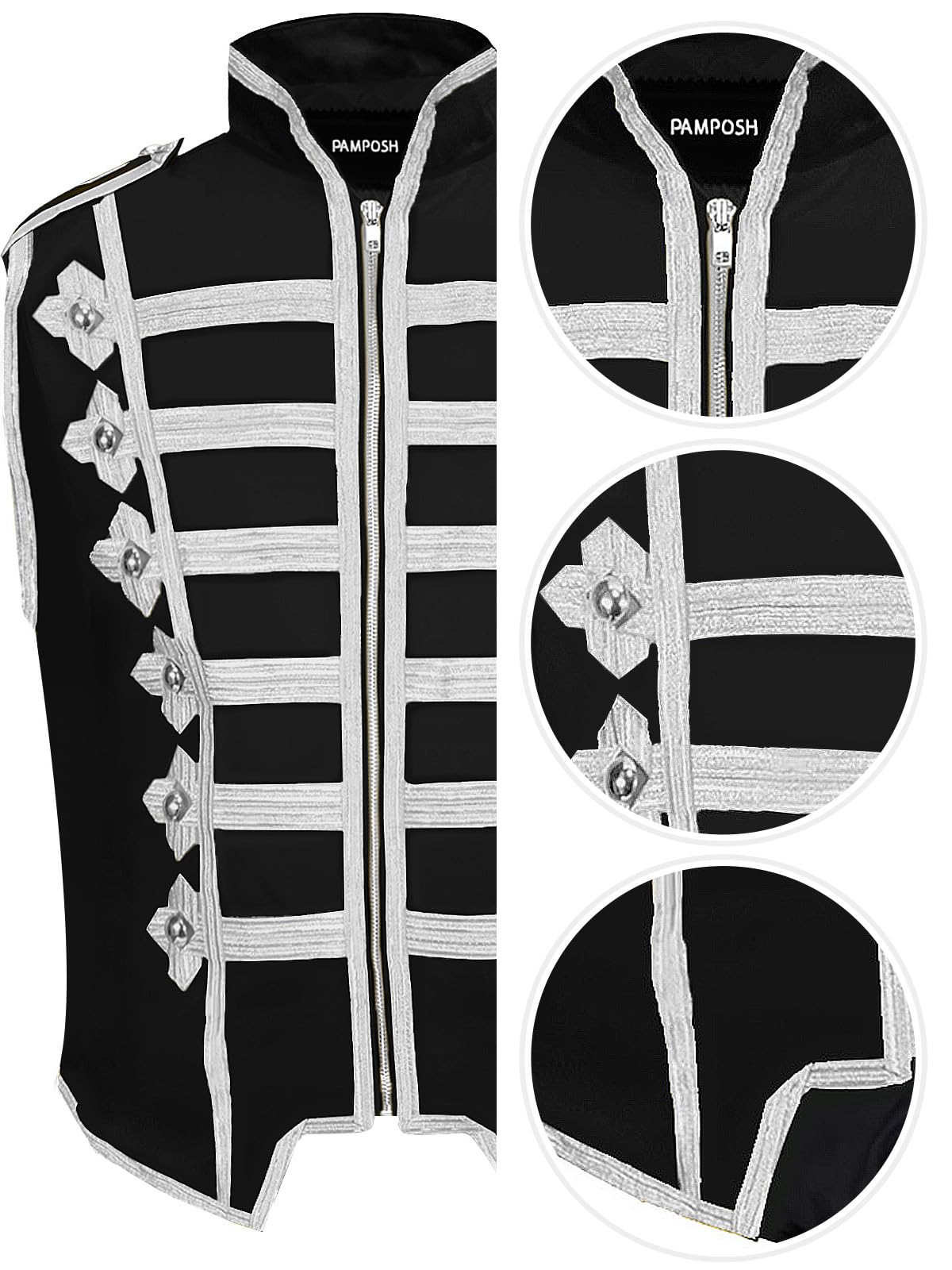 Pamposh Donne Steampunk Hussar Militare Drummer Giacche Parata Senza Maniche - Emo Punk Donne Gilet - Abbigliamento Gotico Napoleone - Giacche Da Marcia