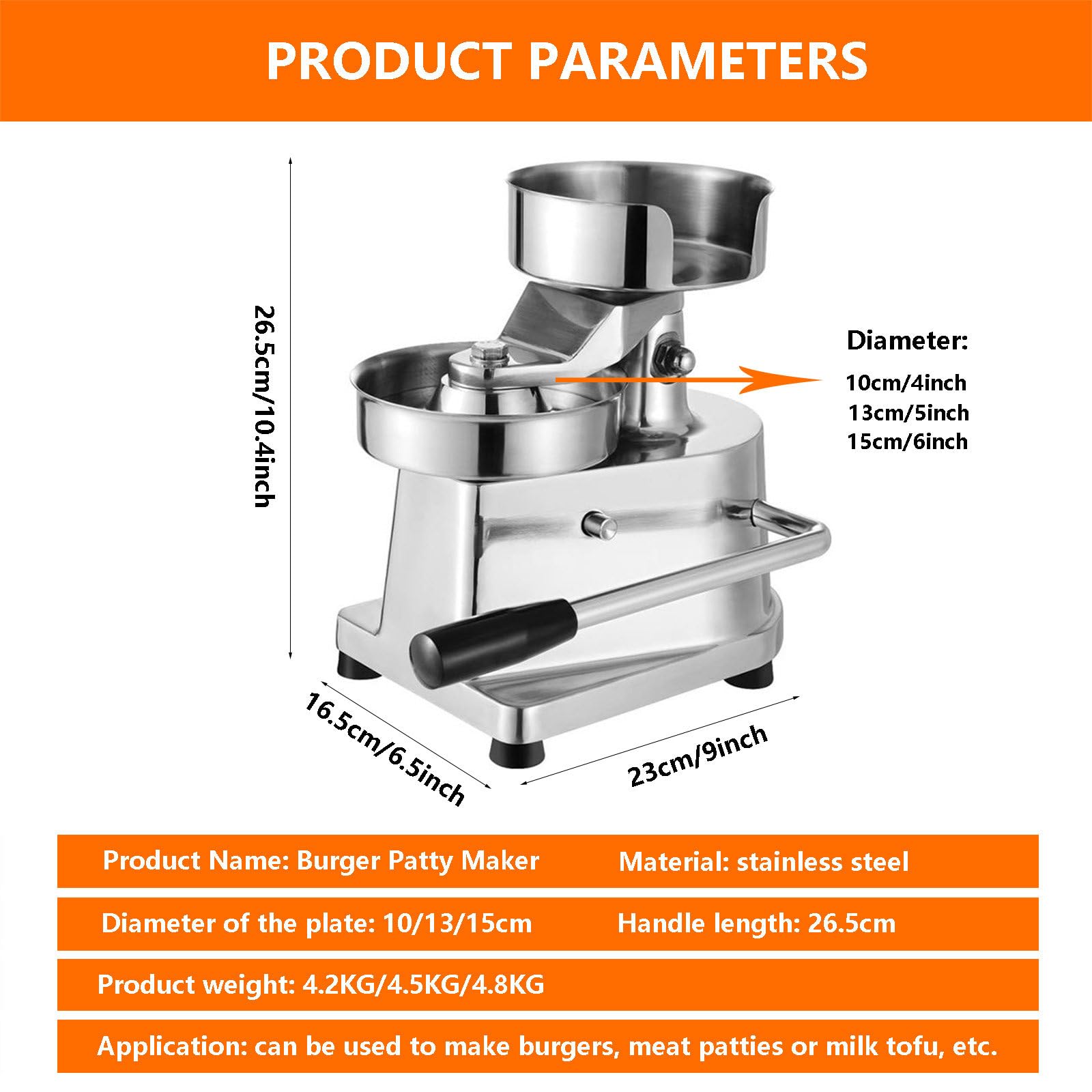 Pressa per Hamburger, pressa per Hamburger Commerciale, Macchina per Hamburger con 500 Fogli di Carta, Macchina per Hamburger, pressa per Hamburger, Hamburger ripieni, tortini di g