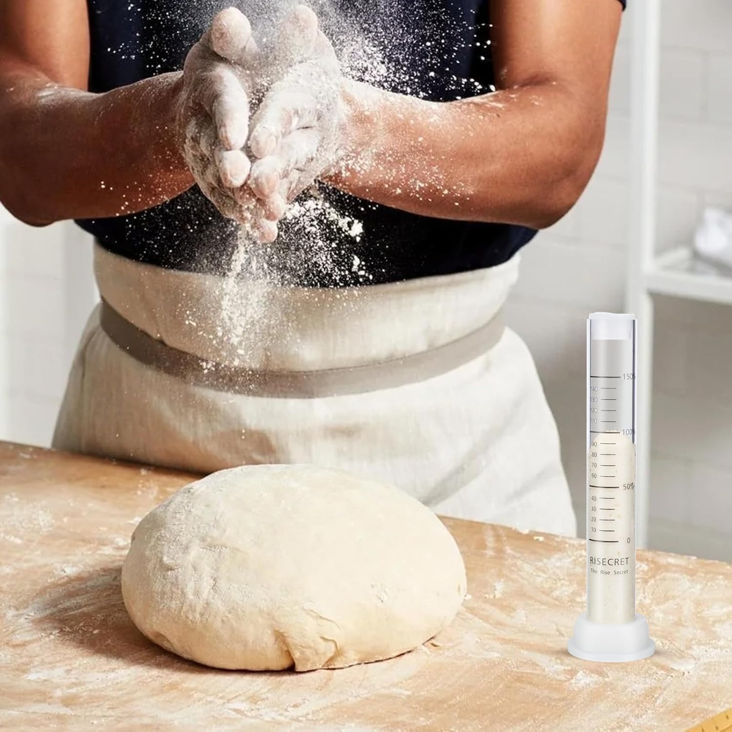 Glass Sourdough Aliquot Jar Set with Pump and Stand, Dough Rise Measuring Tube for Bread Baking, Transparent Container with Silicone Base and Cleaning Brush (Glass, white)