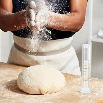 Glass Sourdough Aliquot Jar Set with Pump and Stand, Dough Rise Measuring Tube for Bread Baking, Transparent Container with Silicone Base and Cleaning Brush (Glass, white)