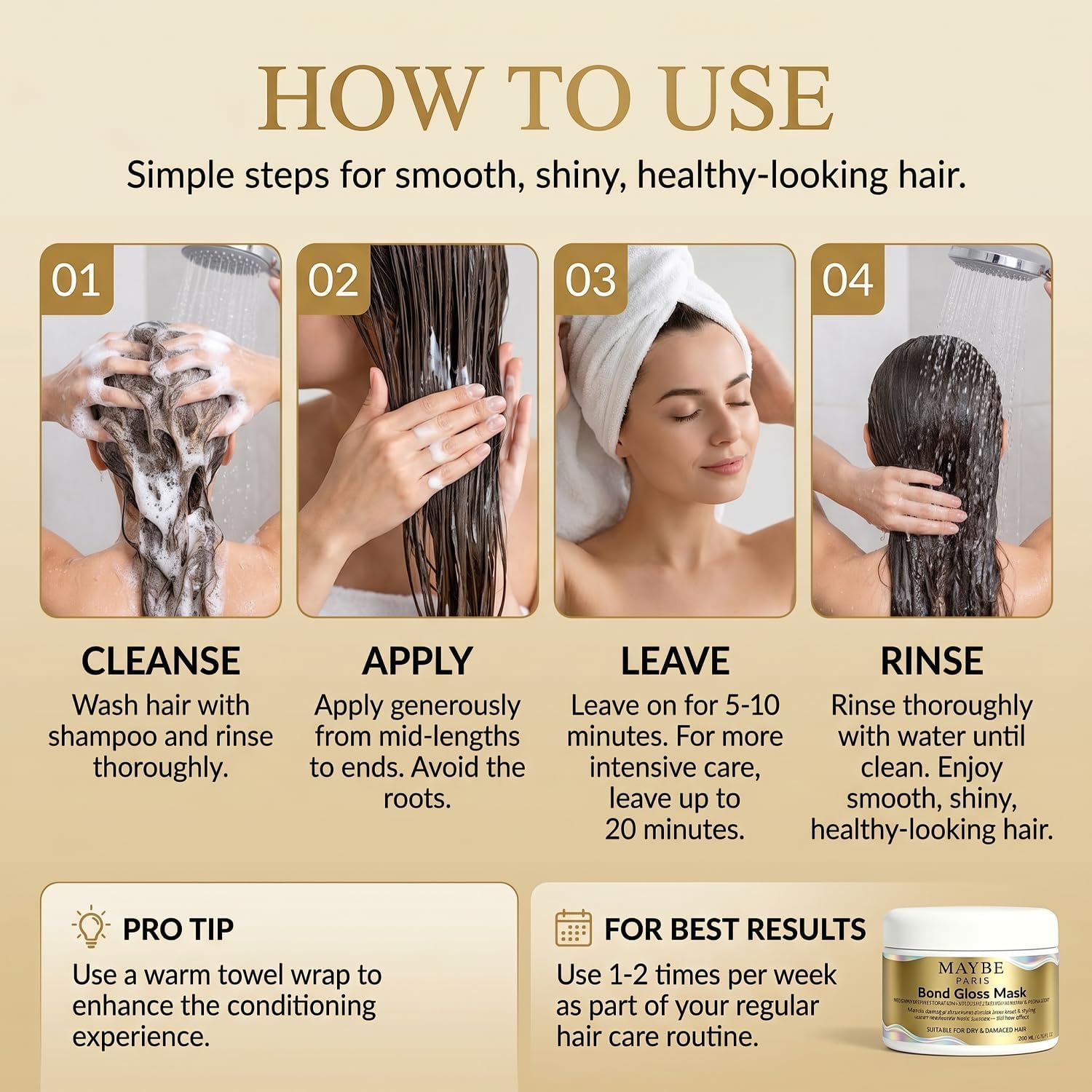 Maybe Paris Bond Gloss Mask - Naturels Deep Repair Hair Mask, Hydrating & Gloss Deep Hydration for Dry, Dull, Damaged, Brittle Hair